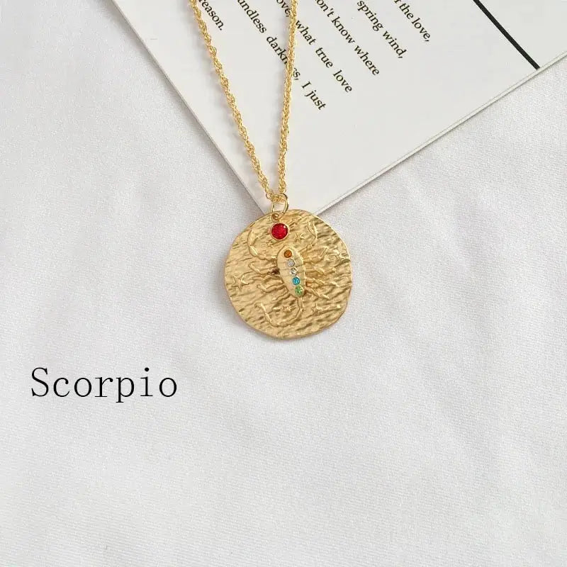 Gold Coin Disk Pendant Zodiac Necklace Witchy Things