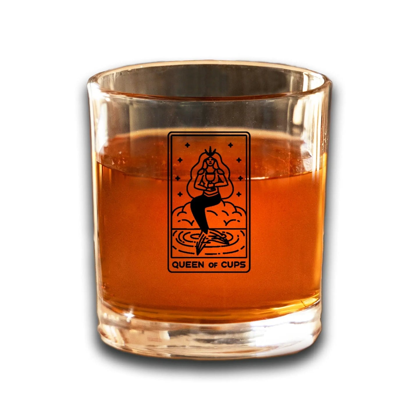 Queen of Cups Tarot Card Etched Lowball Glass Quadra Marketplace