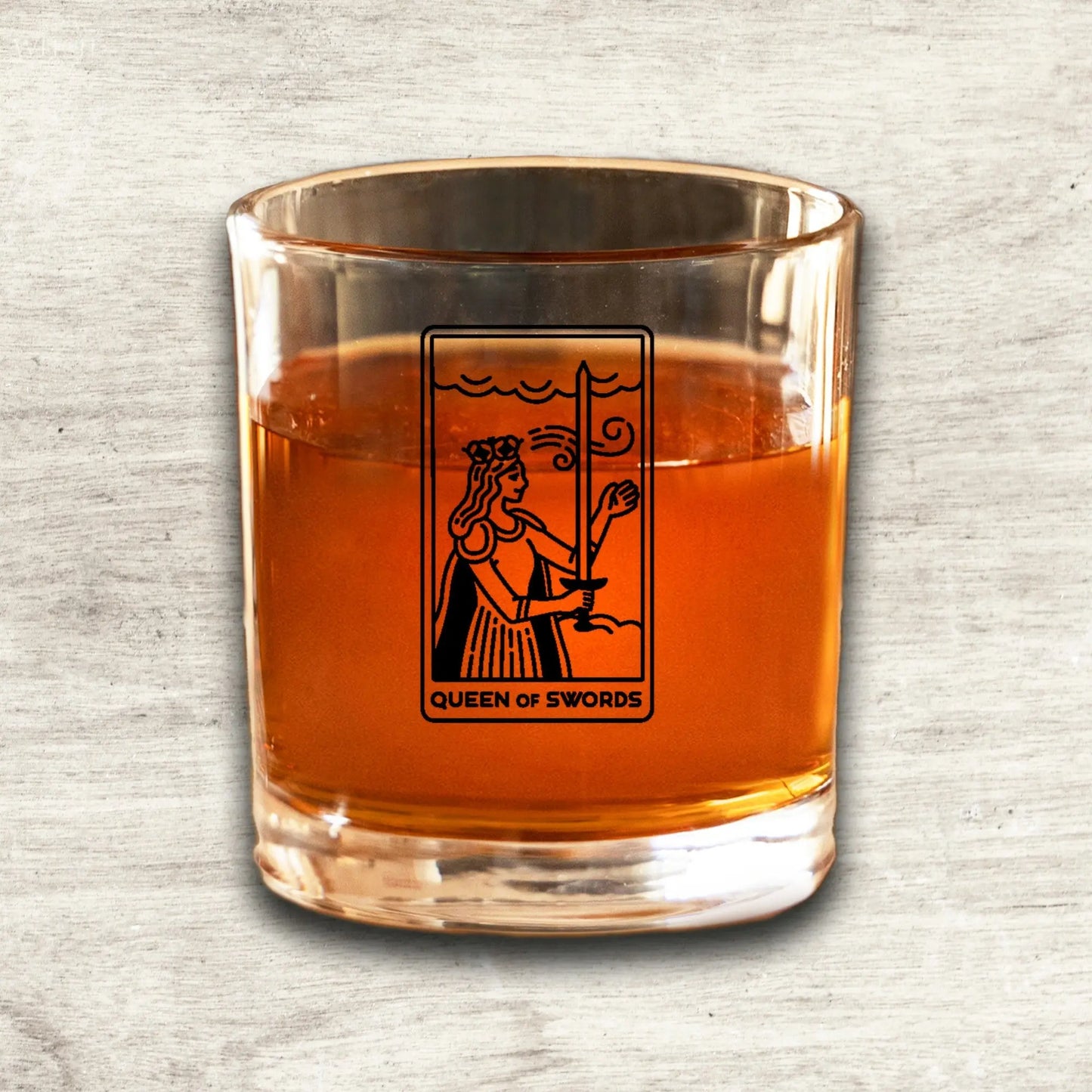 Queen of Swords Tarot Card Etched Lowball Glass Quadra Marketplace