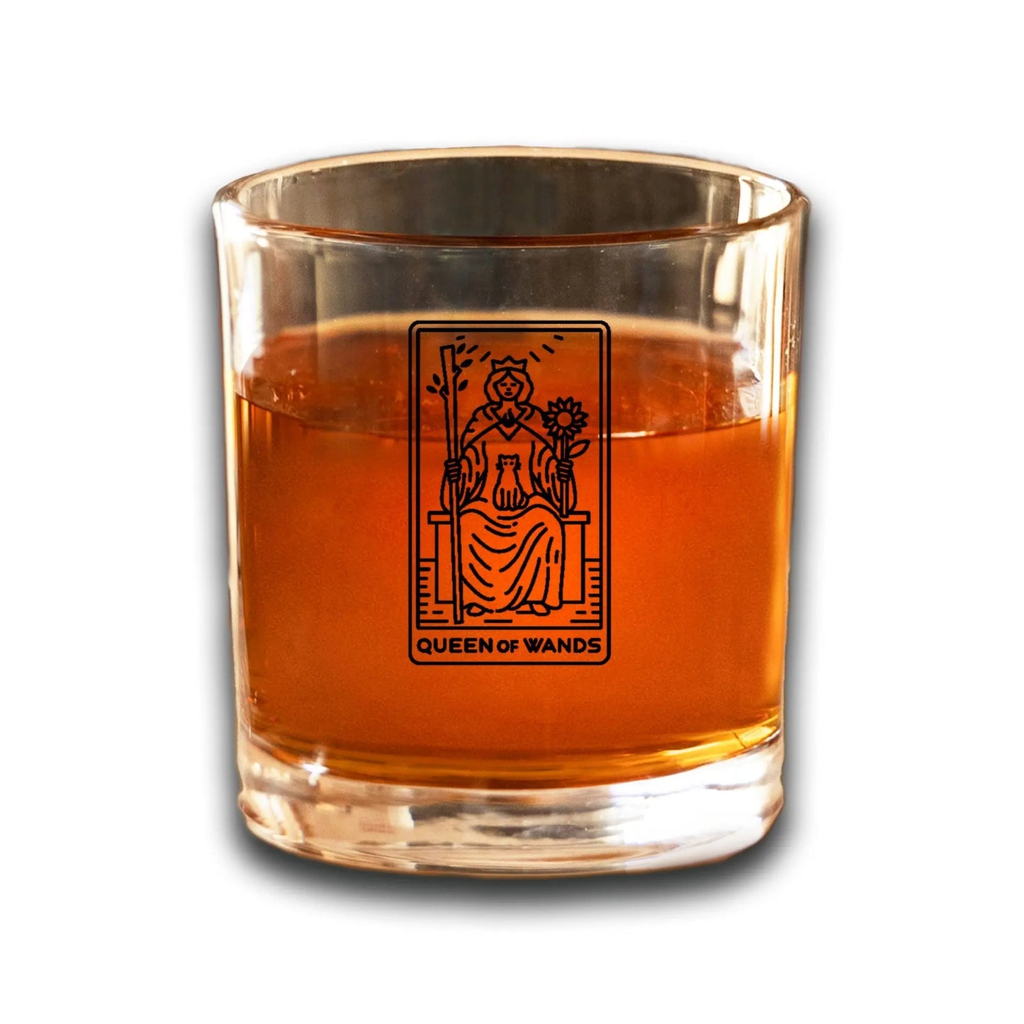 Queen of Wands Tarot Card Etched Lowball Glass Quadra Marketplace