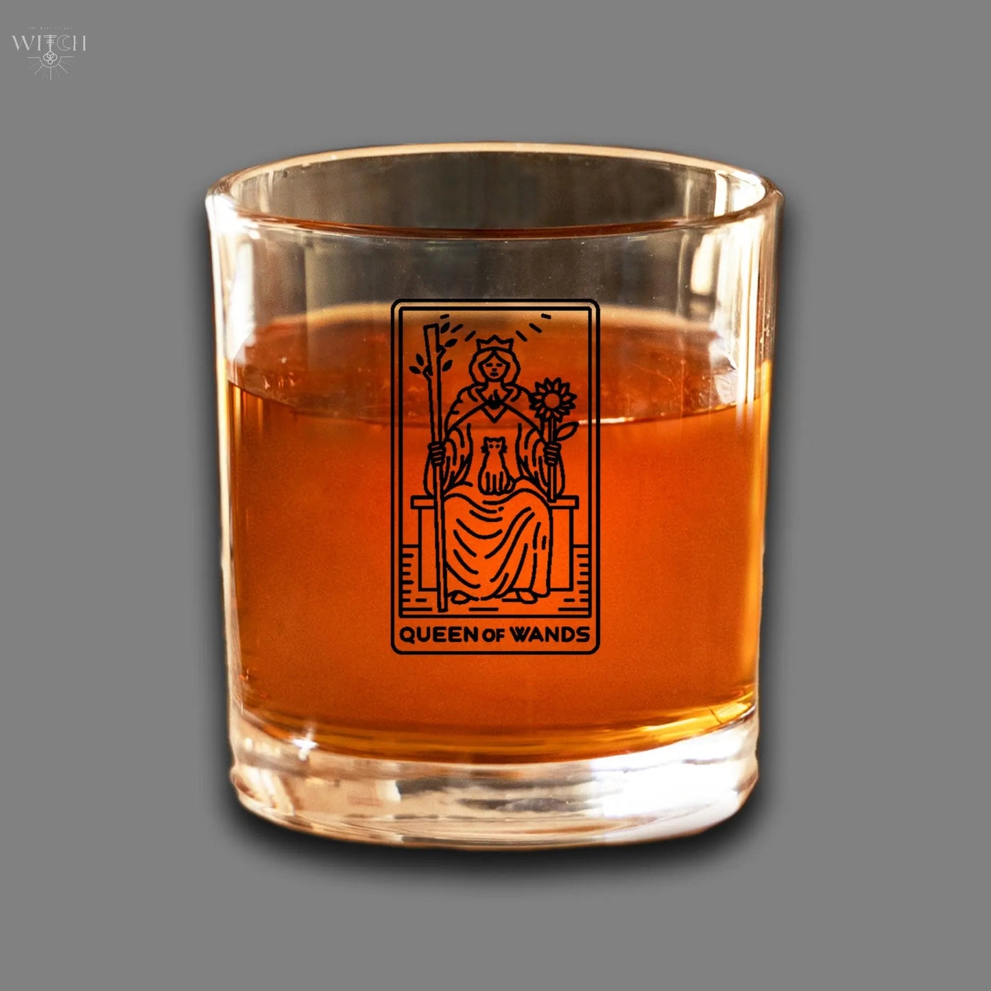 Queen of Wands Tarot Card Etched Lowball Glass Quadra Marketplace