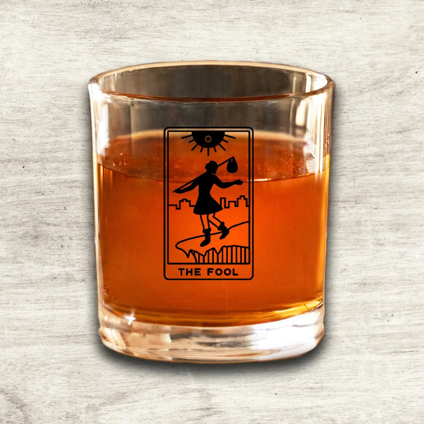 The Fool Tarot Card Etched Lowball Glass Quadra Marketplace