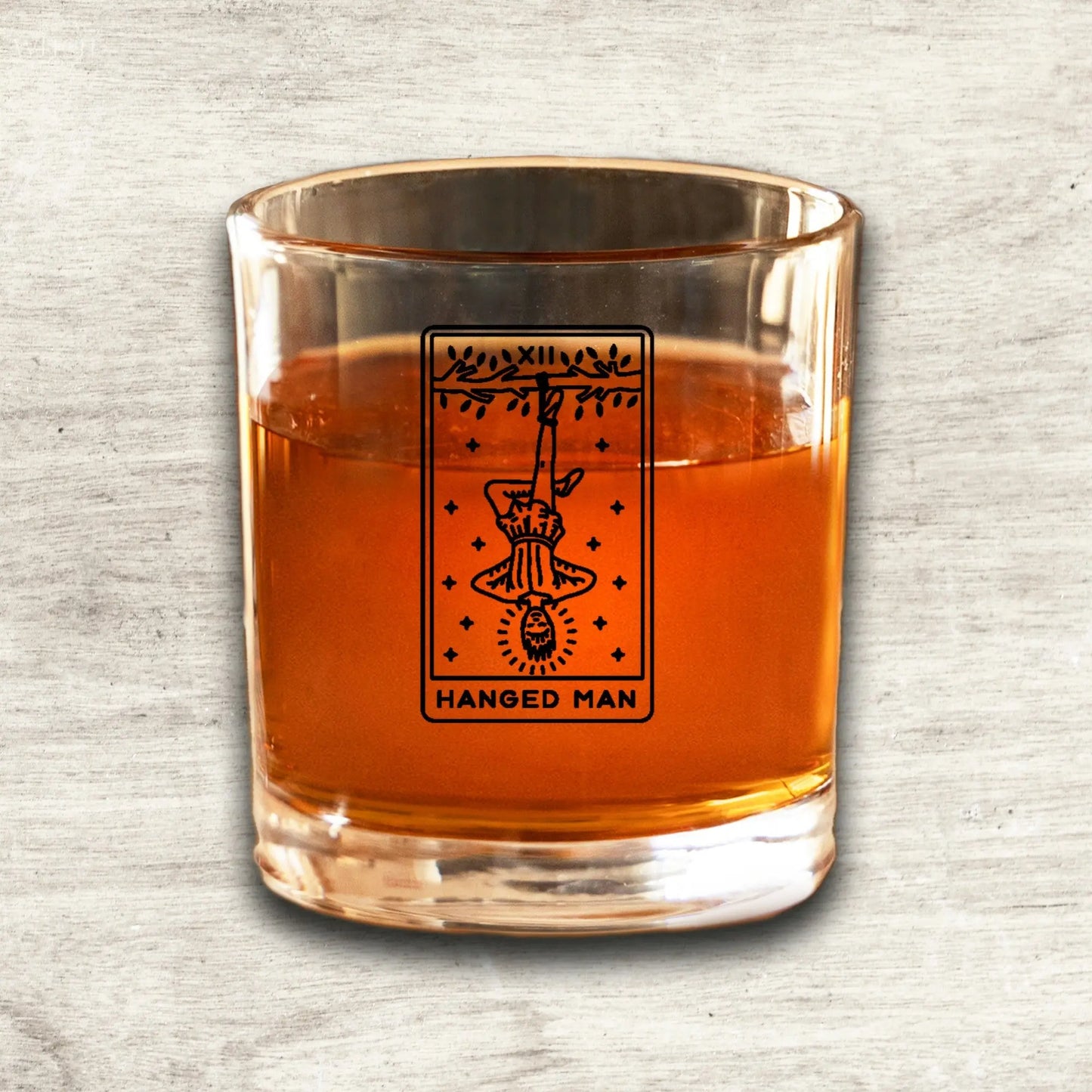 The Hanged Man Tarot Card Etched Lowball Glass Quadra Marketplace