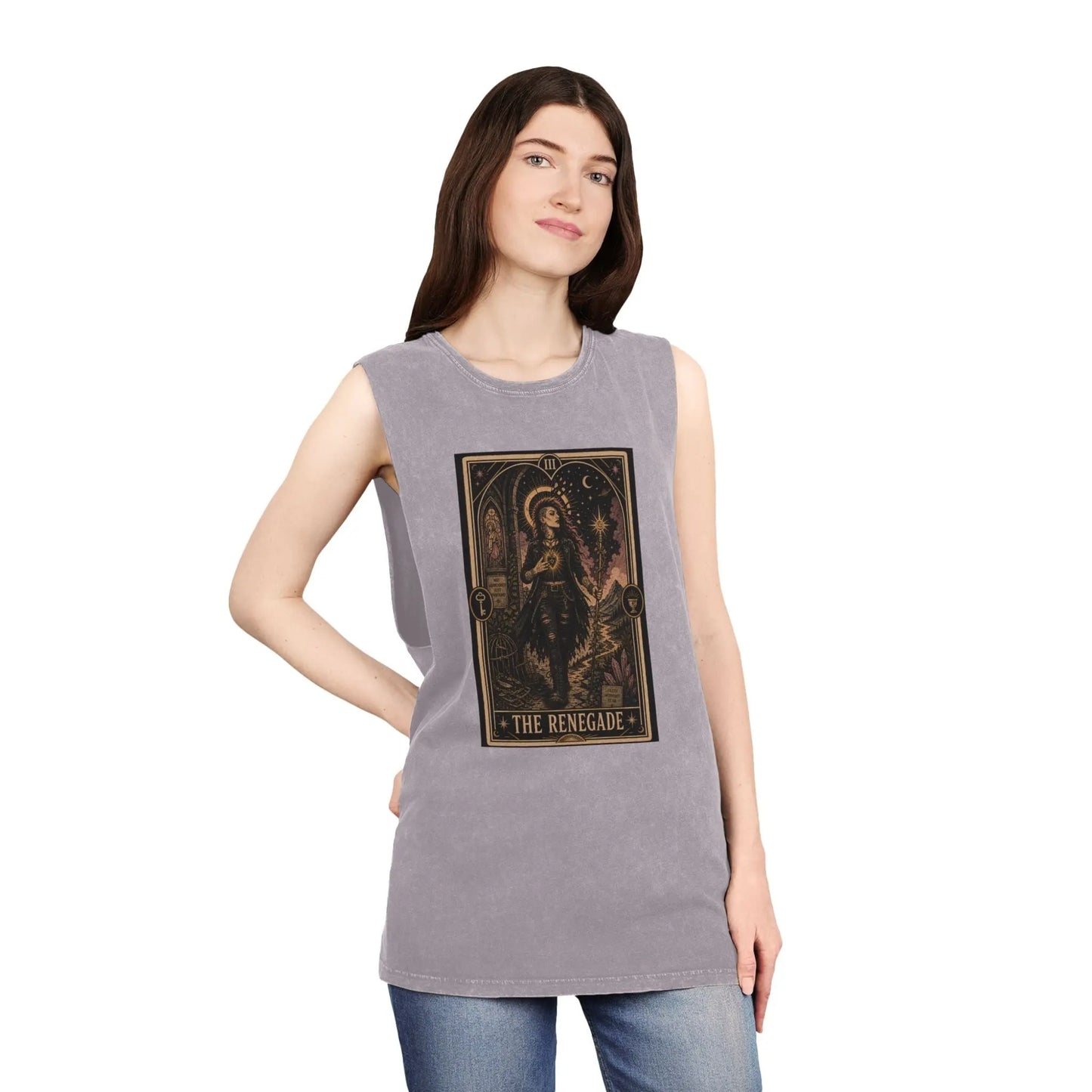 The Renegade Tarot Card: Ritual of Fearless Faith Stonewashed Tank Printify