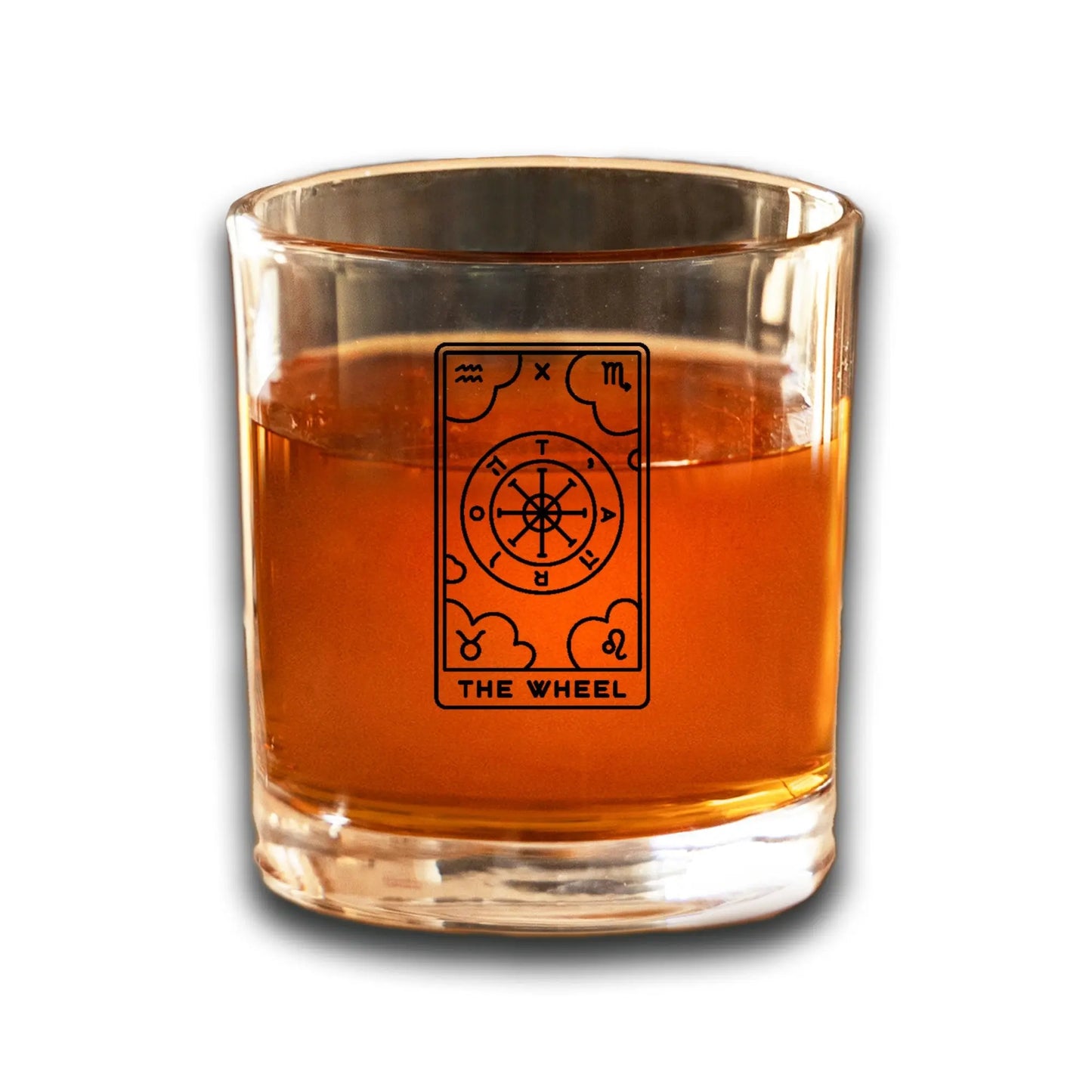 The Wheel of Fortune Tarot Card Etched Lowball Glass Quadra Marketplace