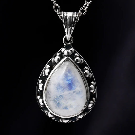 Sterling Silver Large Pear-Shaped Moonstone Pendant Necklace