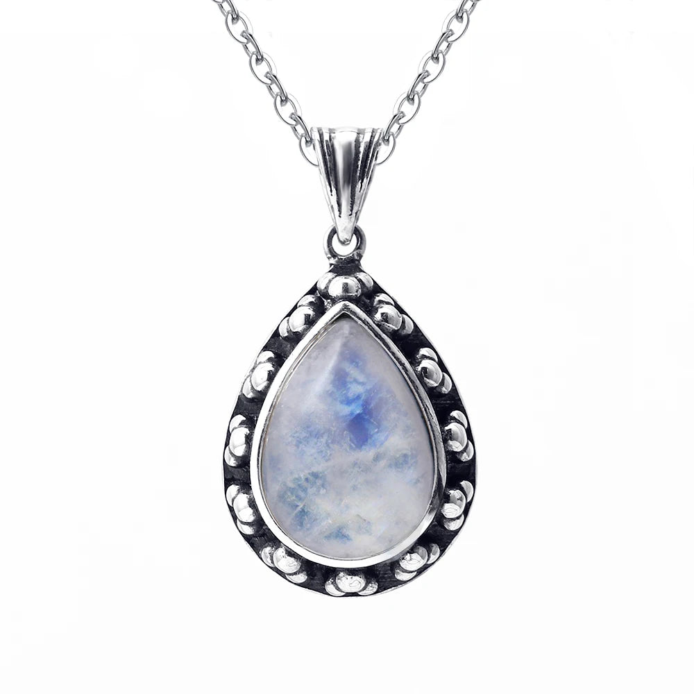 Sterling Silver Large Pear-Shaped Moonstone Pendant Necklace