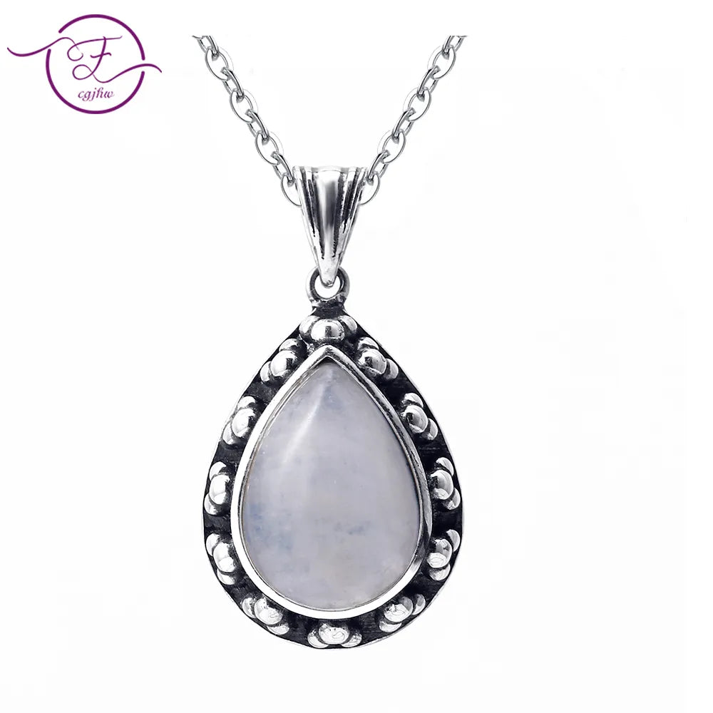 Sterling Silver Large Pear-Shaped Moonstone Pendant Necklace