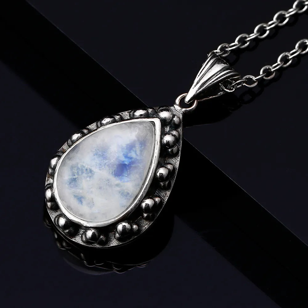 Sterling Silver Large Pear-Shaped Moonstone Pendant Necklace