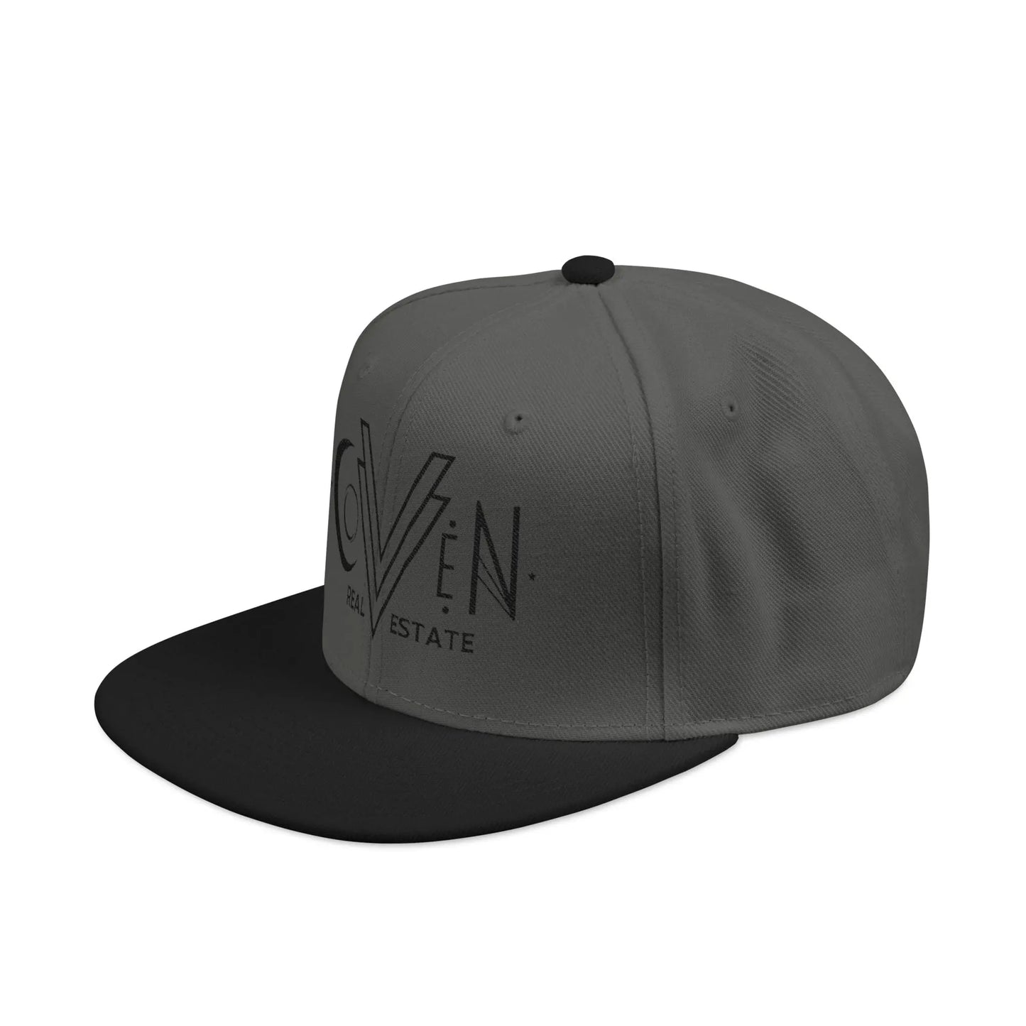 Coven Real Estate Black Logo Embroidered 'Seven Estate' Snapback Hat — Flat Brim Streetwear Cap Printify