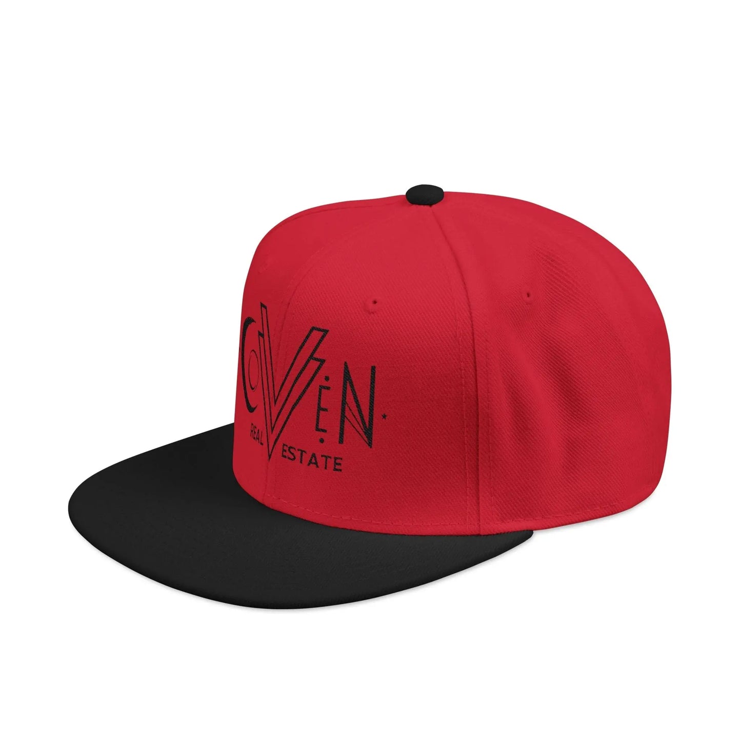 Coven Real Estate Black Logo Embroidered 'Seven Estate' Snapback Hat — Flat Brim Streetwear Cap Printify