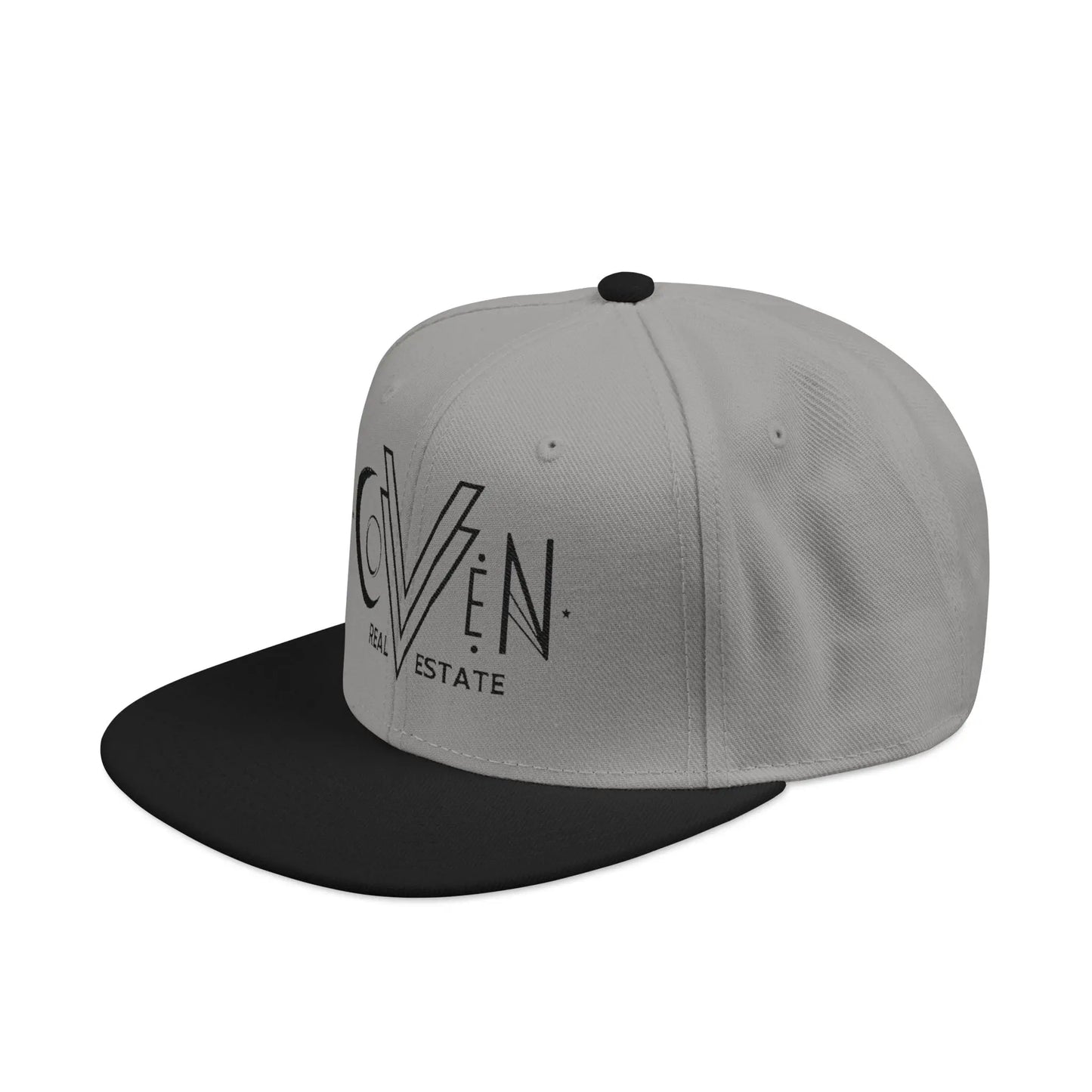 Coven Real Estate Black Logo Embroidered 'Seven Estate' Snapback Hat — Flat Brim Streetwear Cap Printify