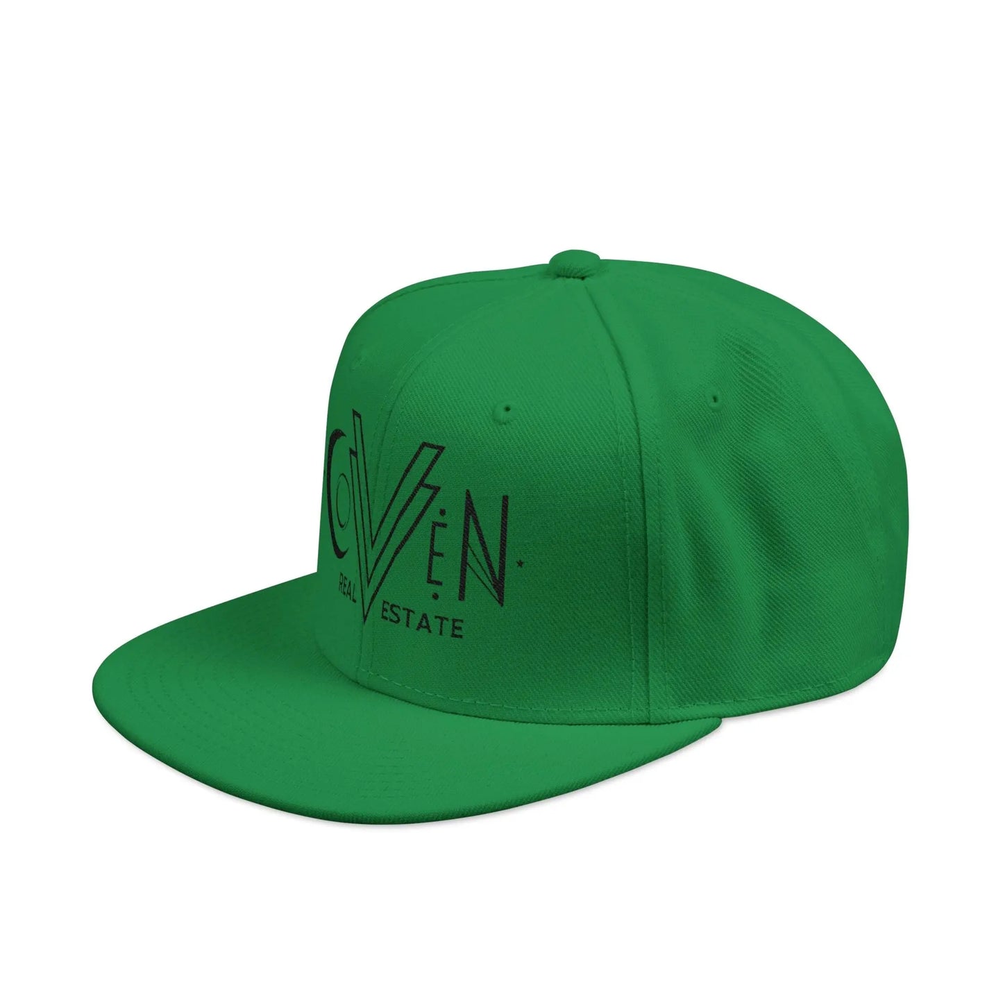 Coven Real Estate Black Logo Embroidered 'Seven Estate' Snapback Hat — Flat Brim Streetwear Cap Printify