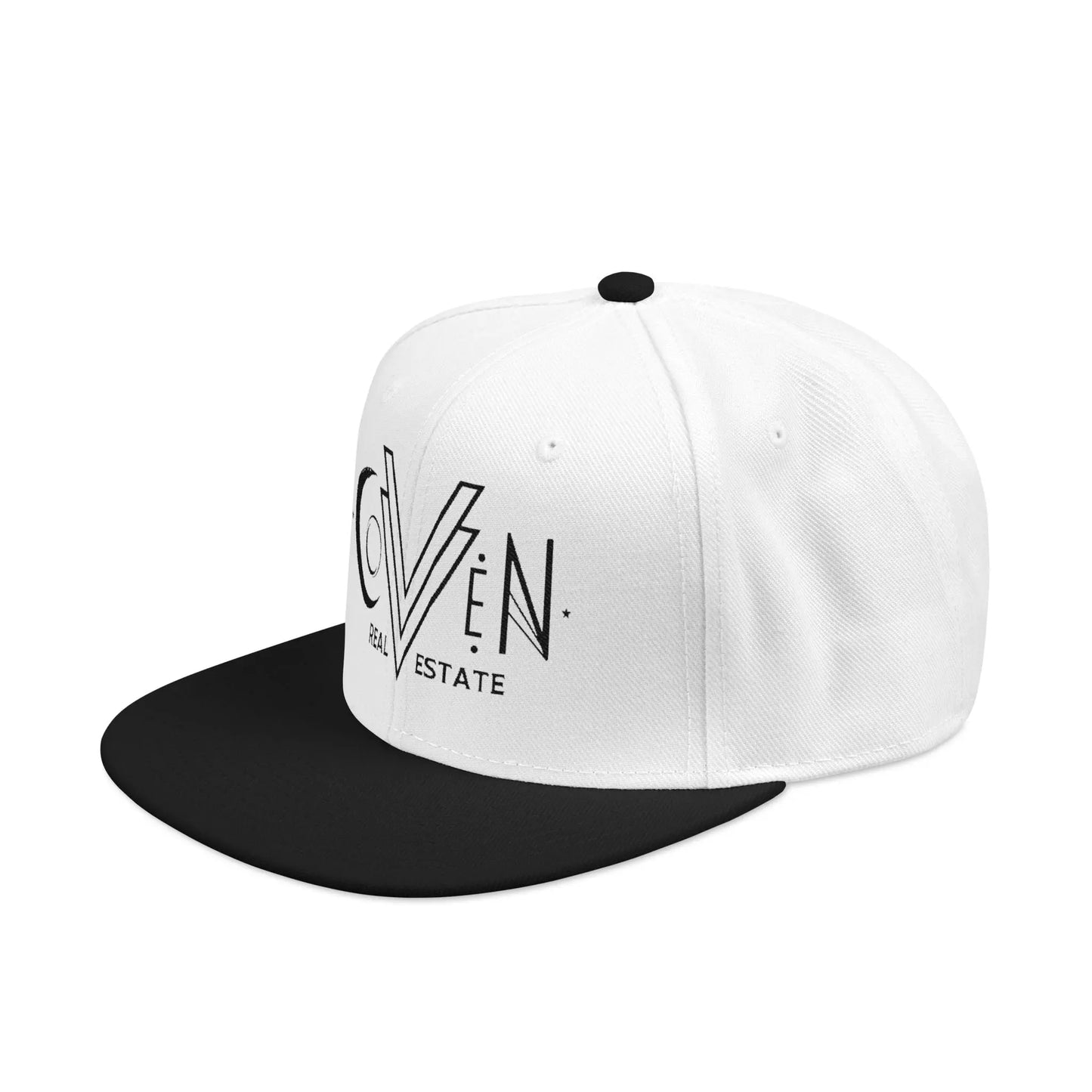 Coven Real Estate Black Logo Embroidered 'Seven Estate' Snapback Hat — Flat Brim Streetwear Cap Printify