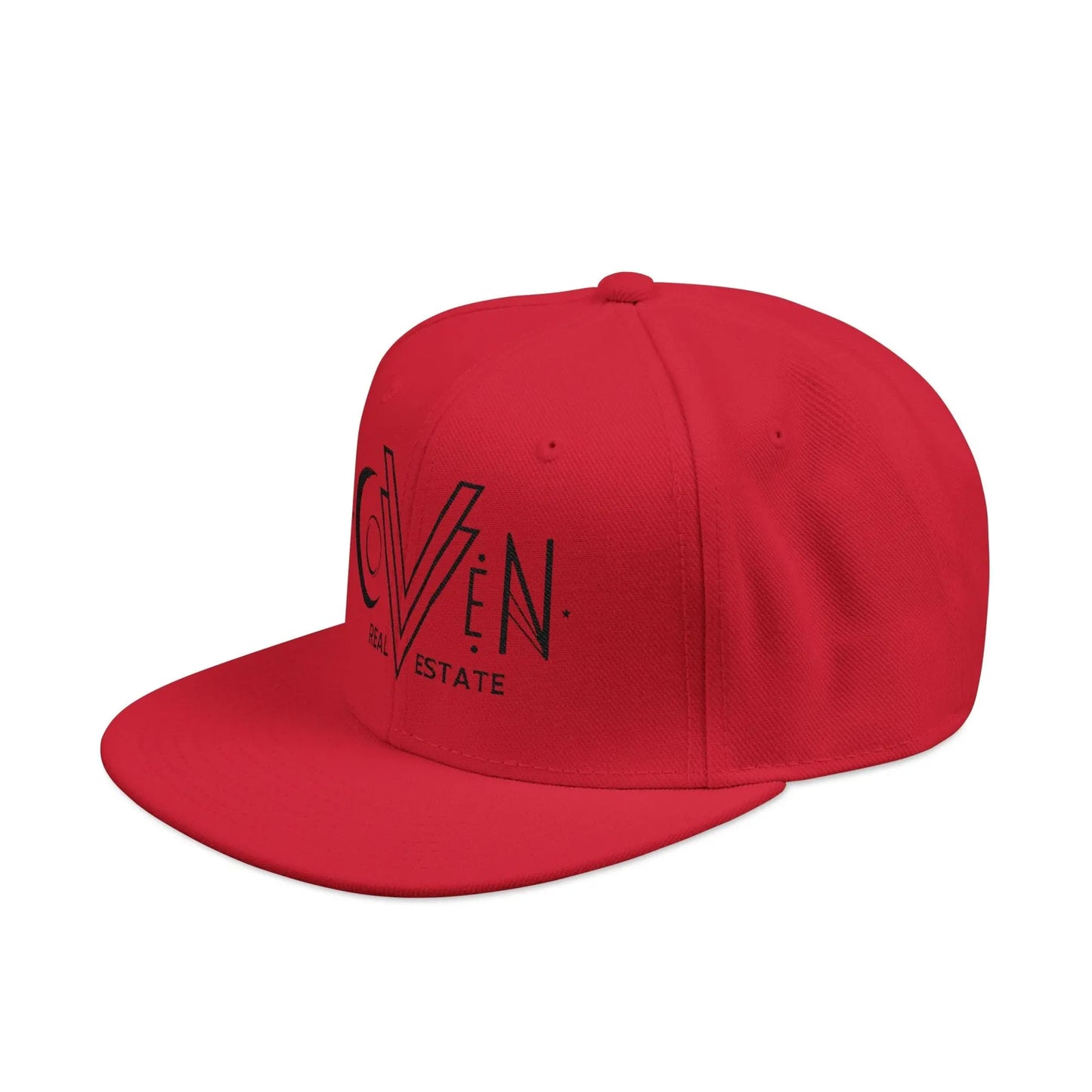 Coven Real Estate Black Logo Embroidered 'Seven Estate' Snapback Hat — Flat Brim Streetwear Cap Printify