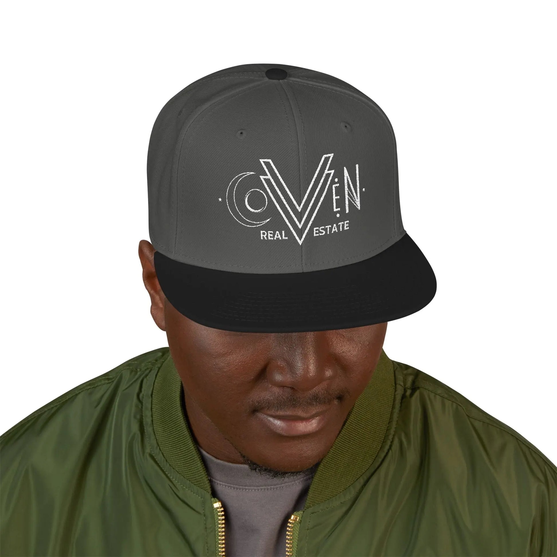 Coven Real Estate Logo Embroidered 'Seven Estate' Snapback Hat — Flat Brim Streetwear Cap Printify