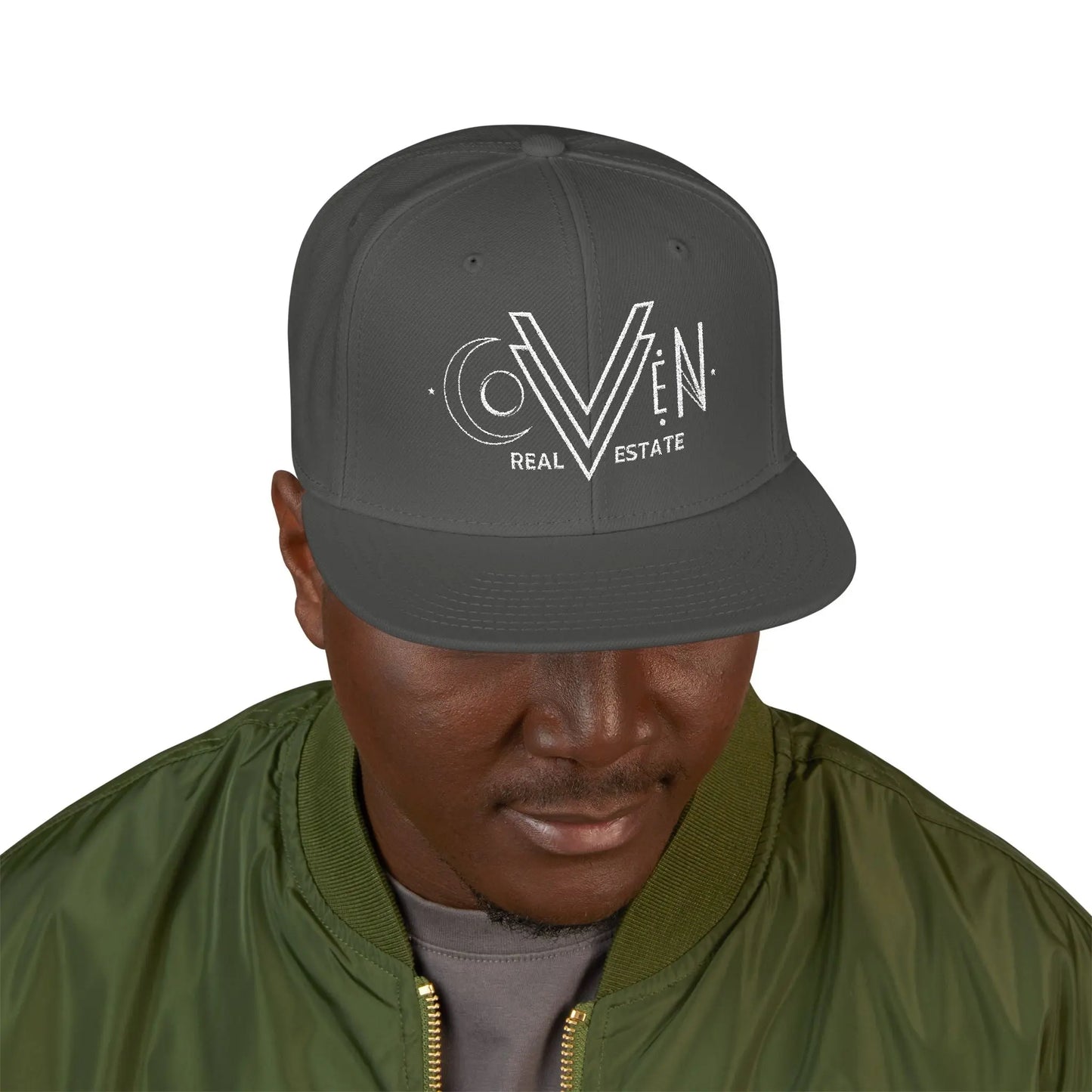 Coven Real Estate Logo Embroidered 'Seven Estate' Snapback Hat — Flat Brim Streetwear Cap Printify
