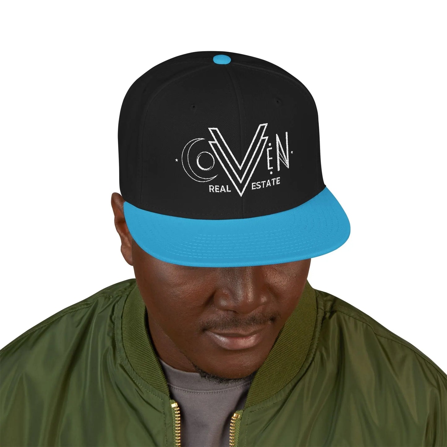 Coven Real Estate Logo Embroidered 'Seven Estate' Snapback Hat — Flat Brim Streetwear Cap Printify