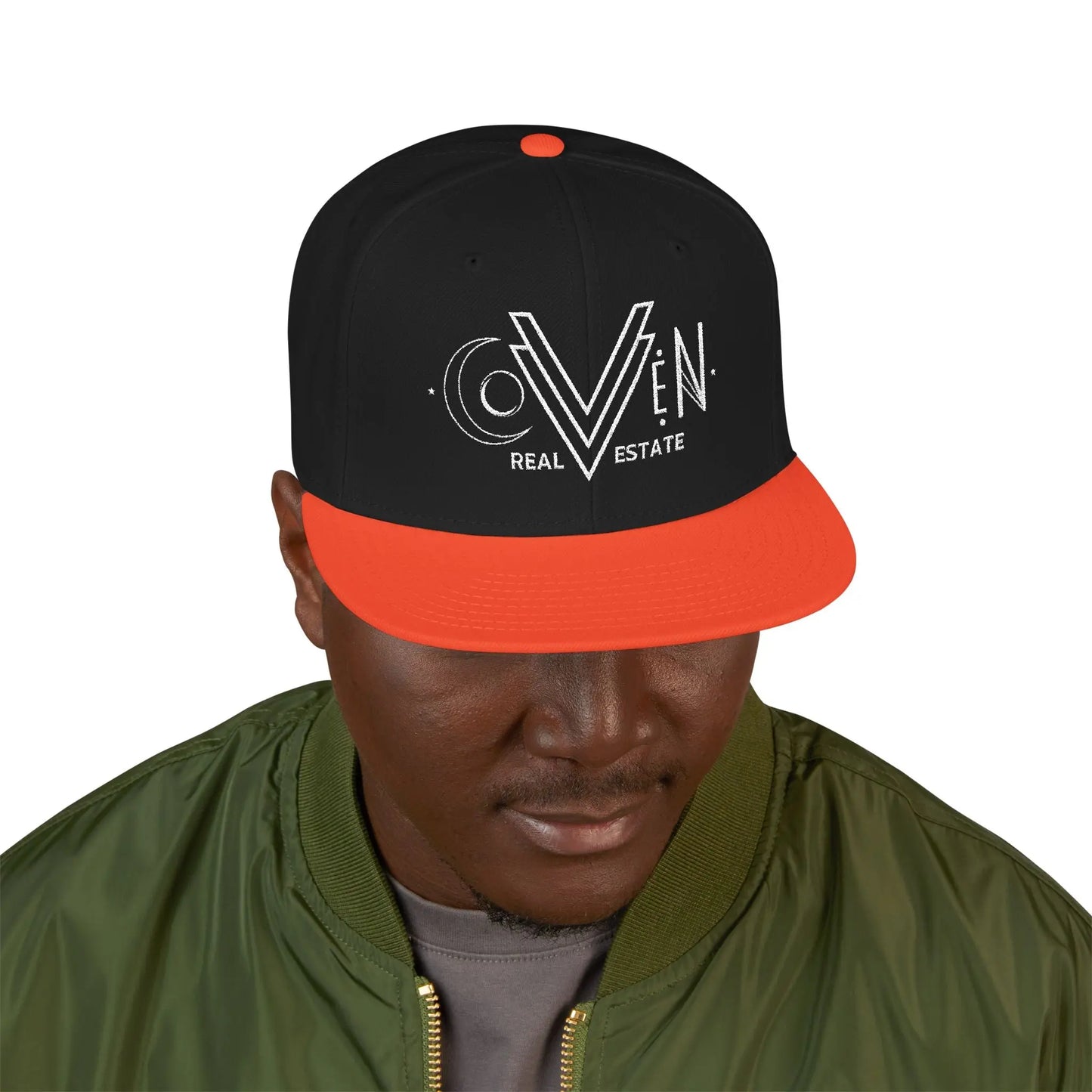 Coven Real Estate Logo Embroidered 'Seven Estate' Snapback Hat — Flat Brim Streetwear Cap Printify
