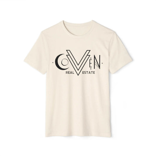 Coven Real Estate T-Shirt — Black Retro Moon Logo Tee Printify