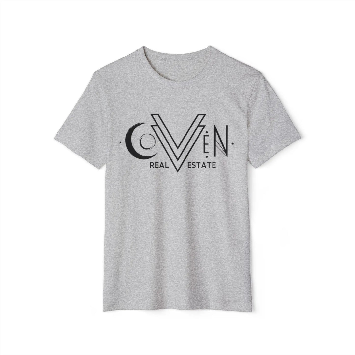 Coven Real Estate T-Shirt — Black Retro Moon Logo Tee Printify