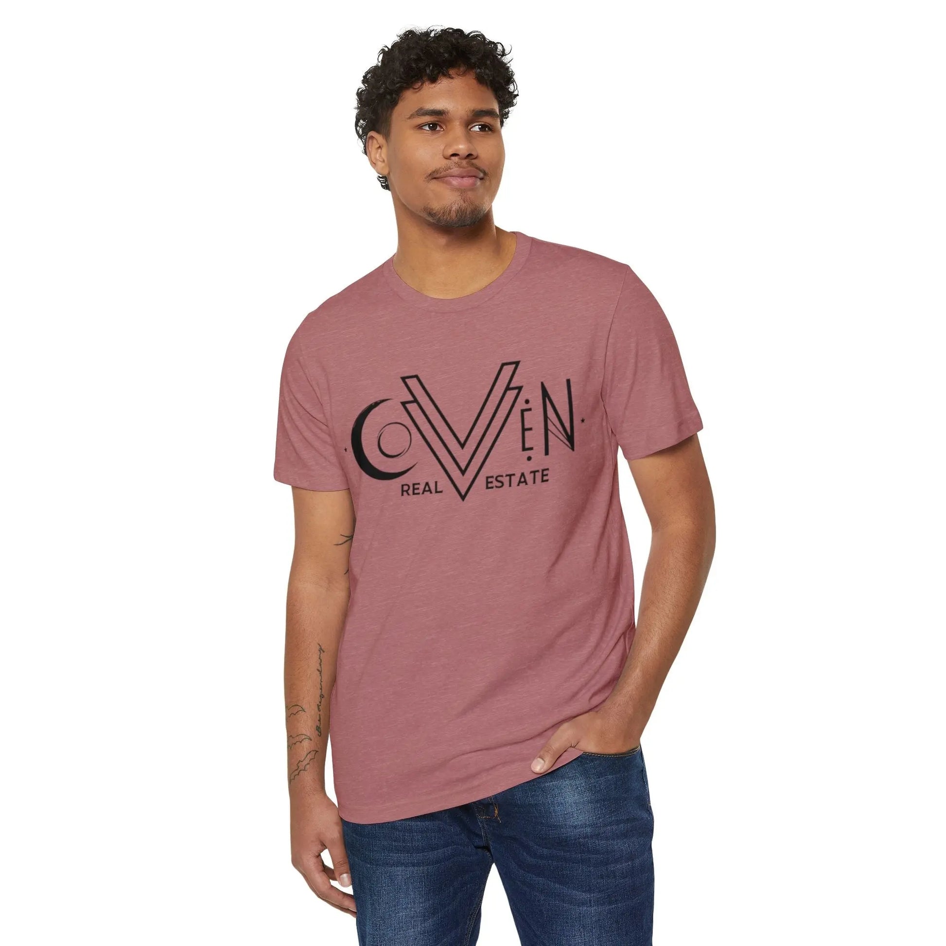 Coven Real Estate T-Shirt — Black Retro Moon Logo Tee Printify