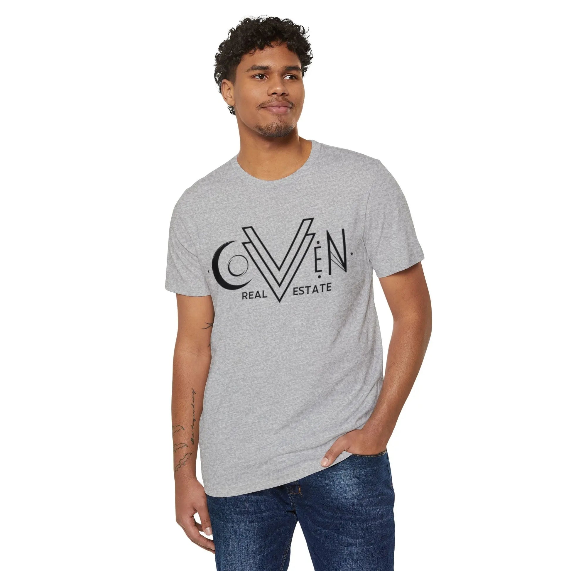 Coven Real Estate T-Shirt — Black Retro Moon Logo Tee Printify