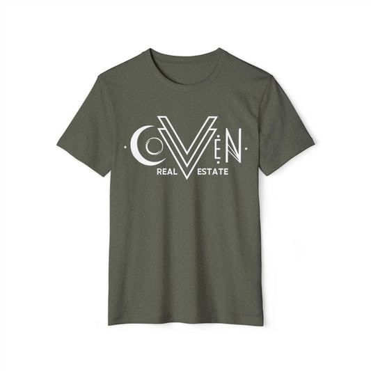 Coven Real Estate T-Shirt — White Retro Moon Logo Tee Printify