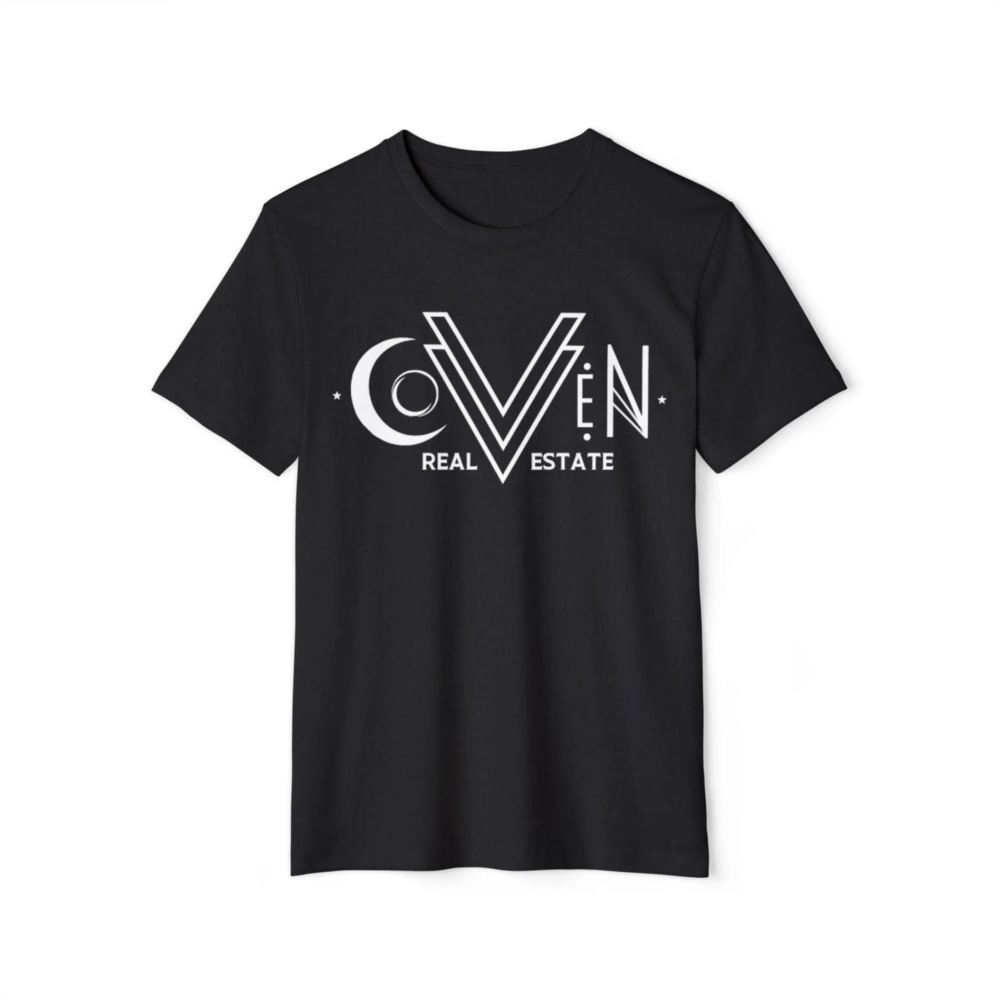 Coven Real Estate T-Shirt — White Retro Moon Logo Tee Printify