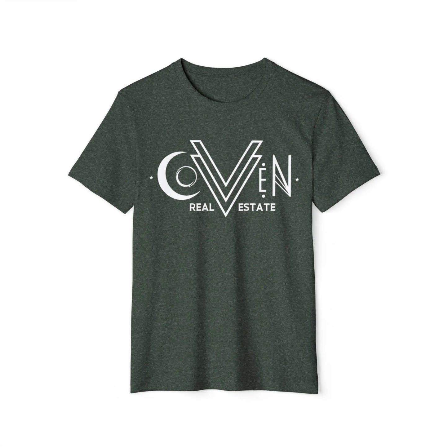 Coven Real Estate T-Shirt — White Retro Moon Logo Tee Printify