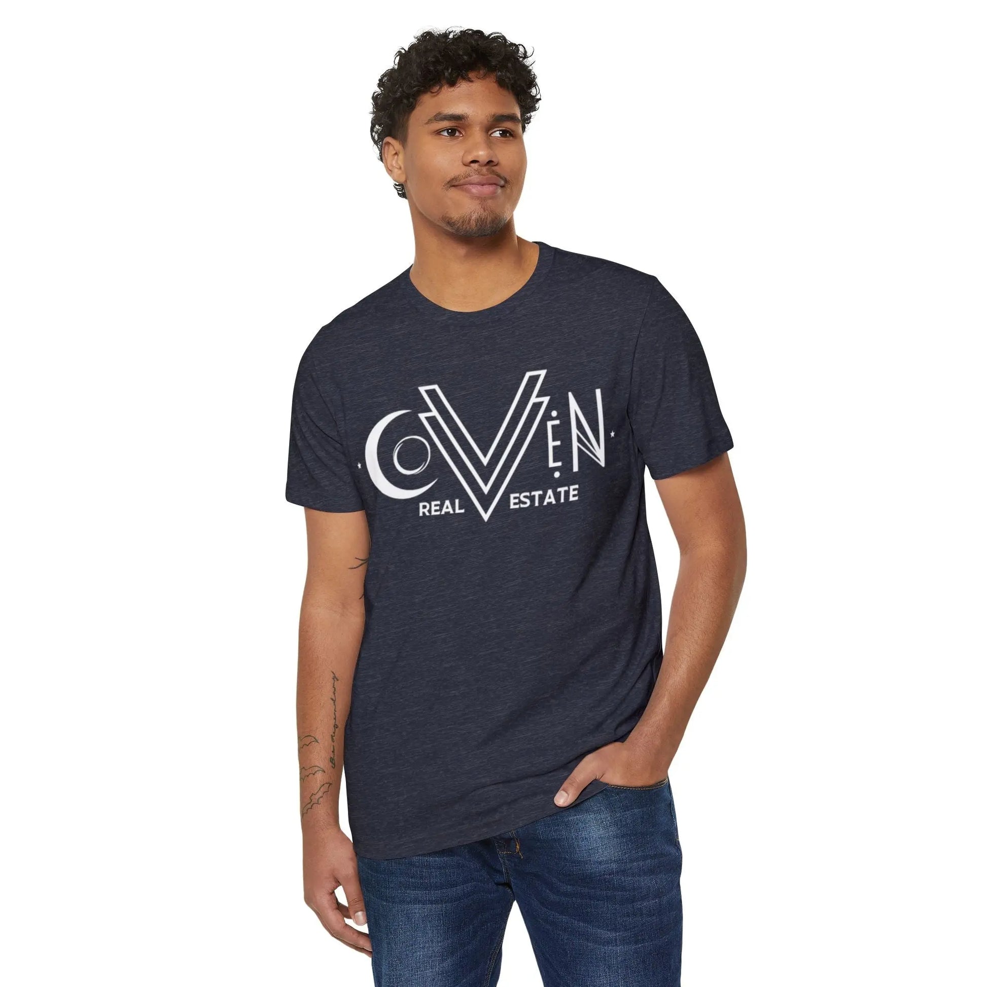 Coven Real Estate T-Shirt — White Retro Moon Logo Tee Printify