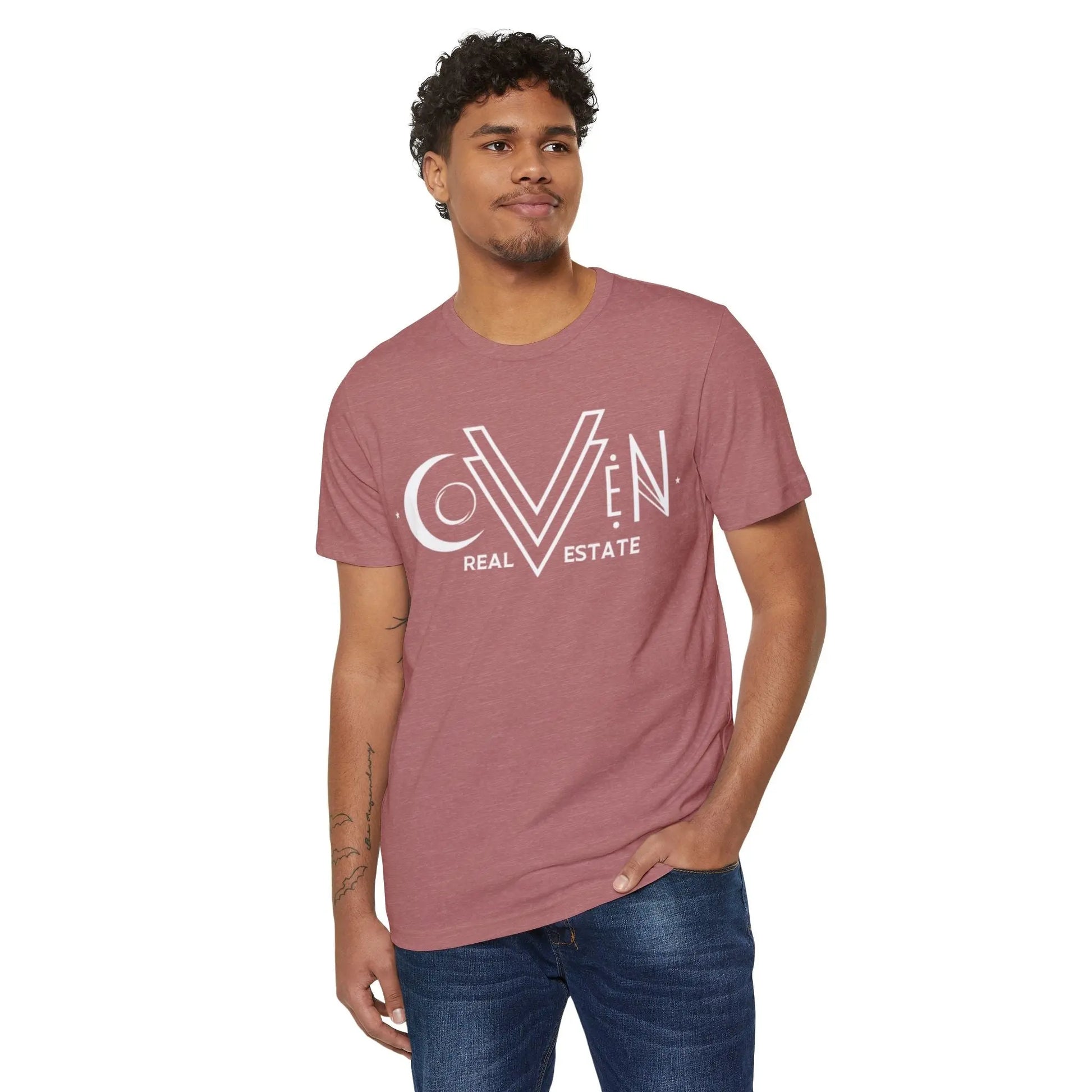 Coven Real Estate T-Shirt — White Retro Moon Logo Tee Printify