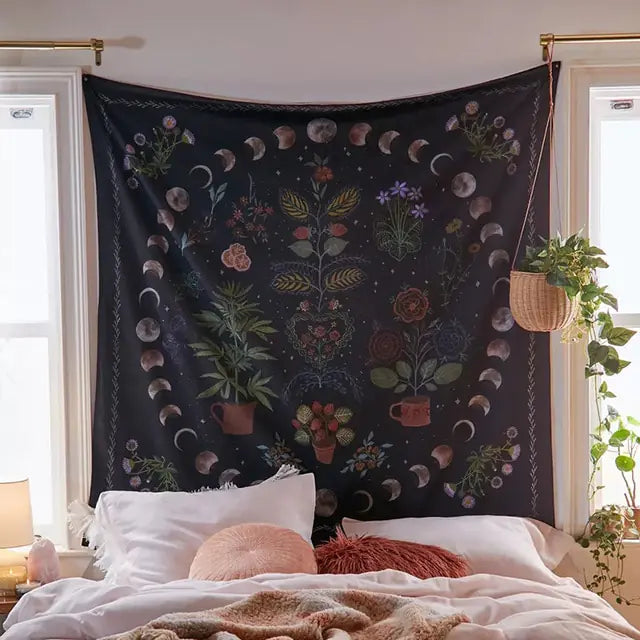 Botanical Celestial Moon Phase Wall Tapestry