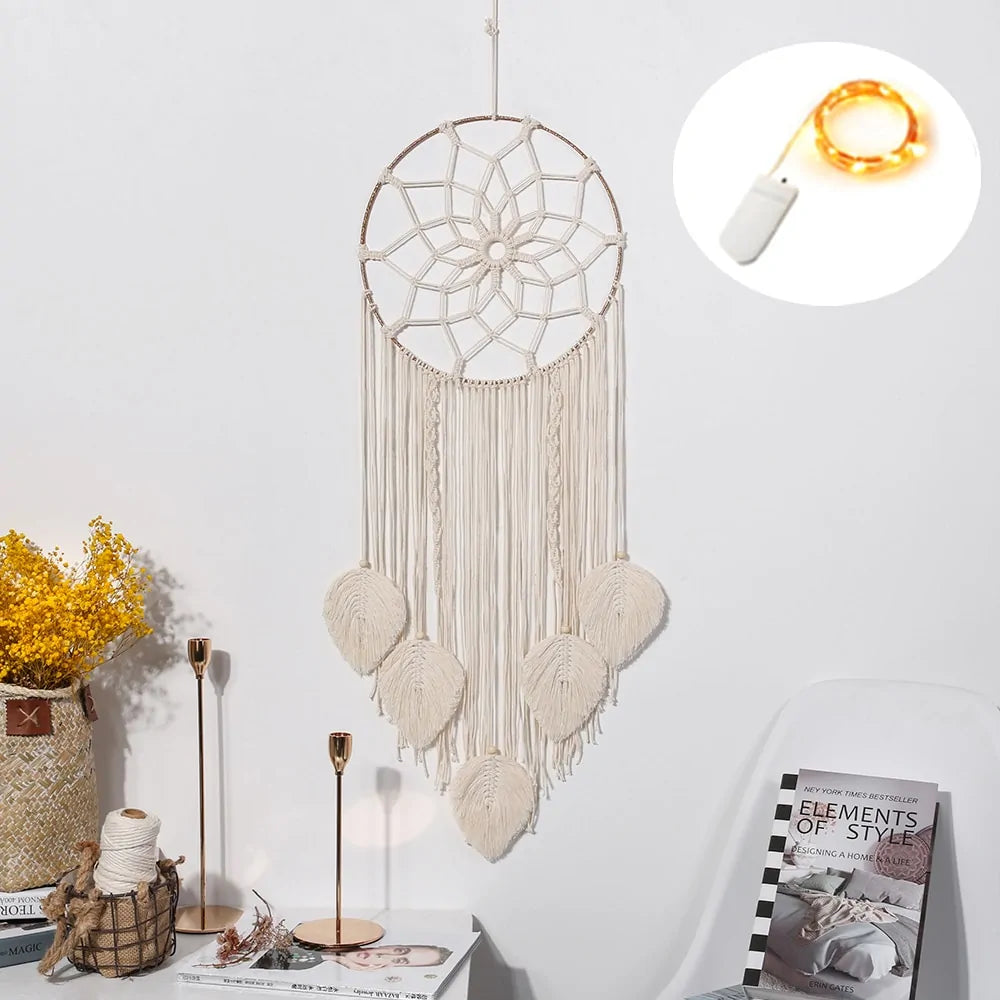 Star Moon Macrame Dream Catcher with Light