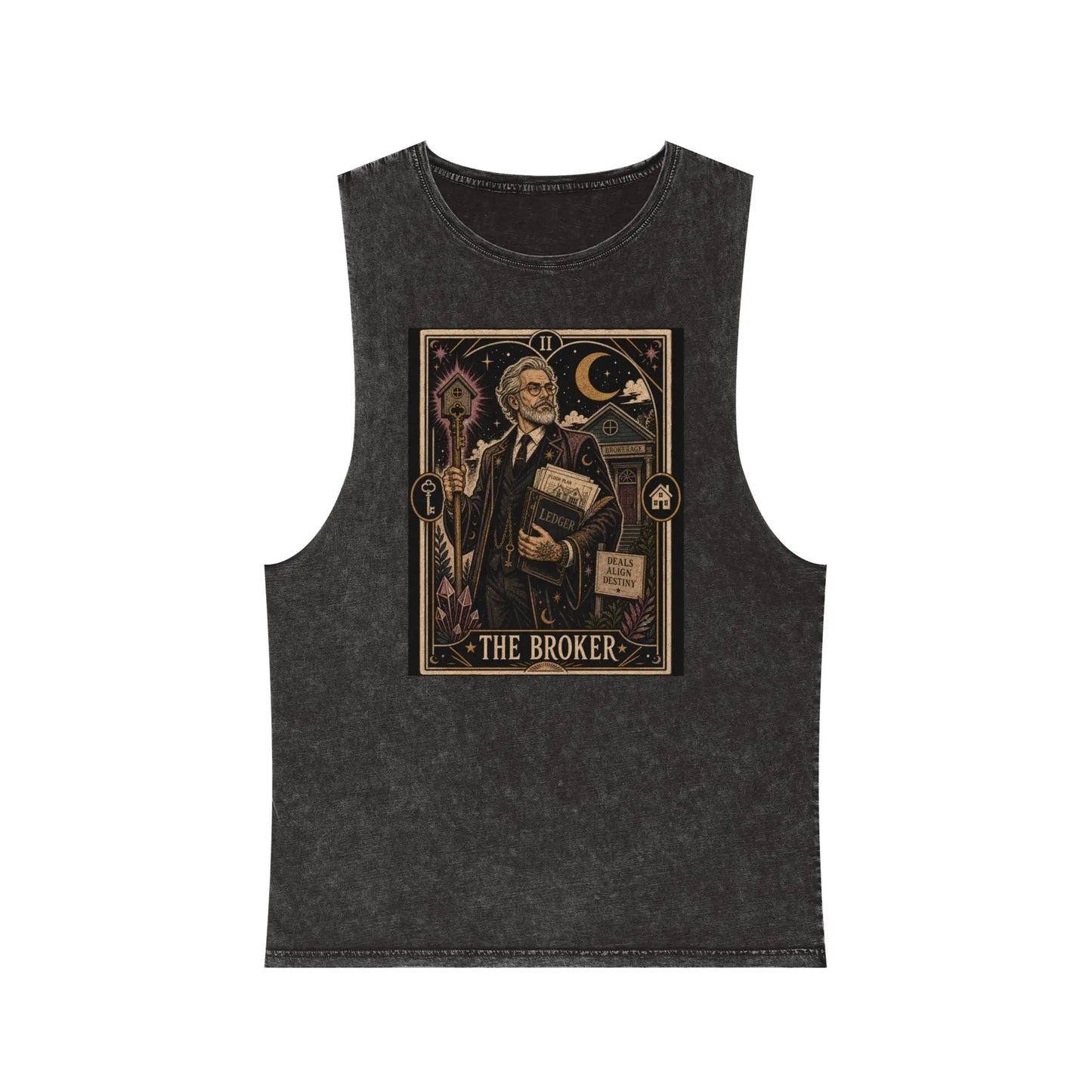 The Broker Tarot Card Stonewashed Tank Printify