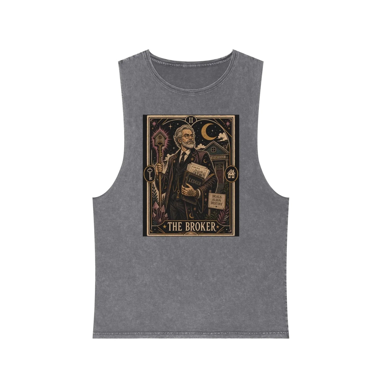 The Broker Tarot Card Stonewashed Tank Printify