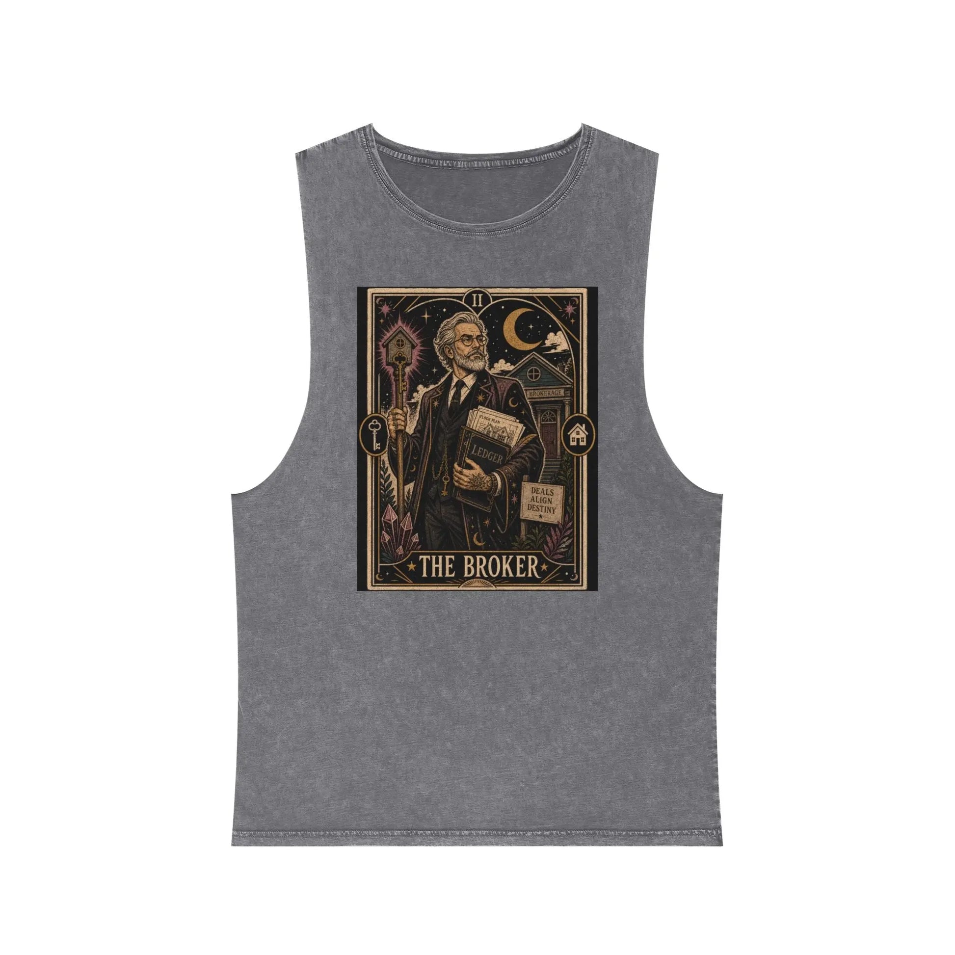 The Broker Tarot Card Stonewashed Tank Printify