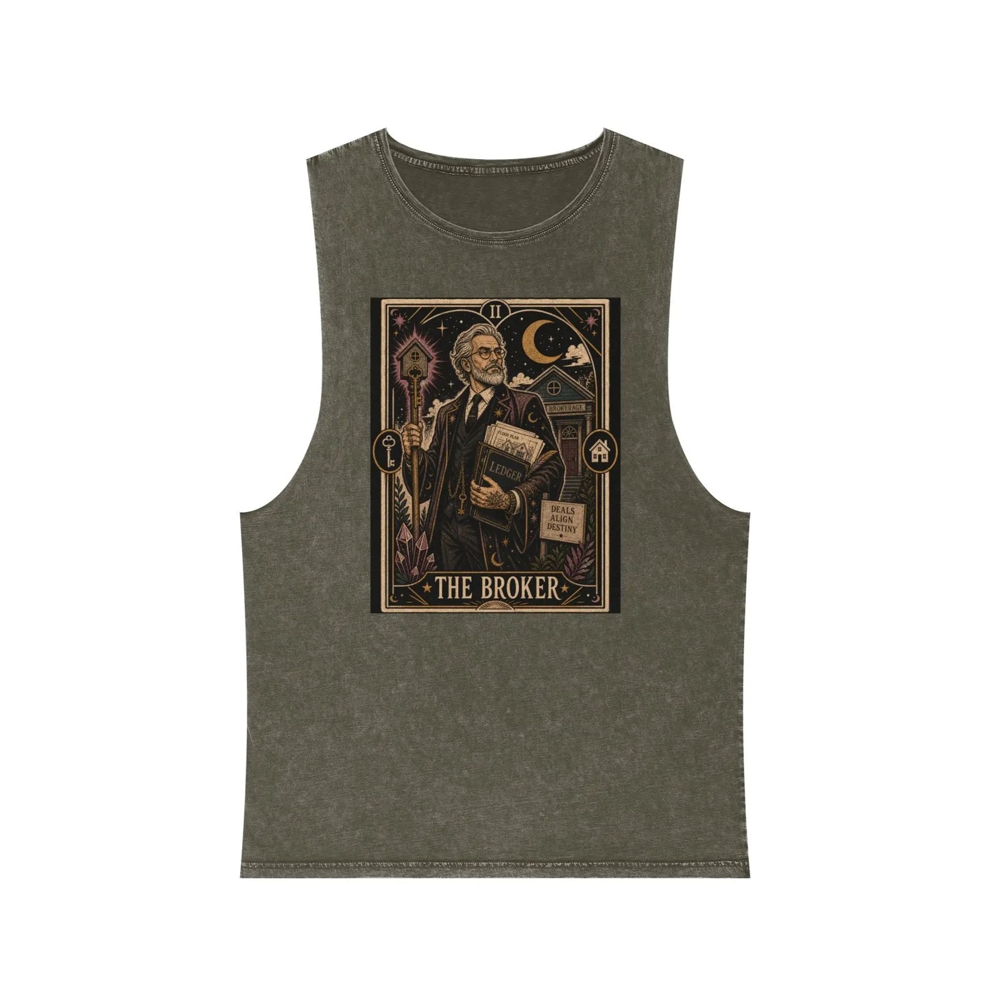 The Broker Tarot Card Stonewashed Tank Printify