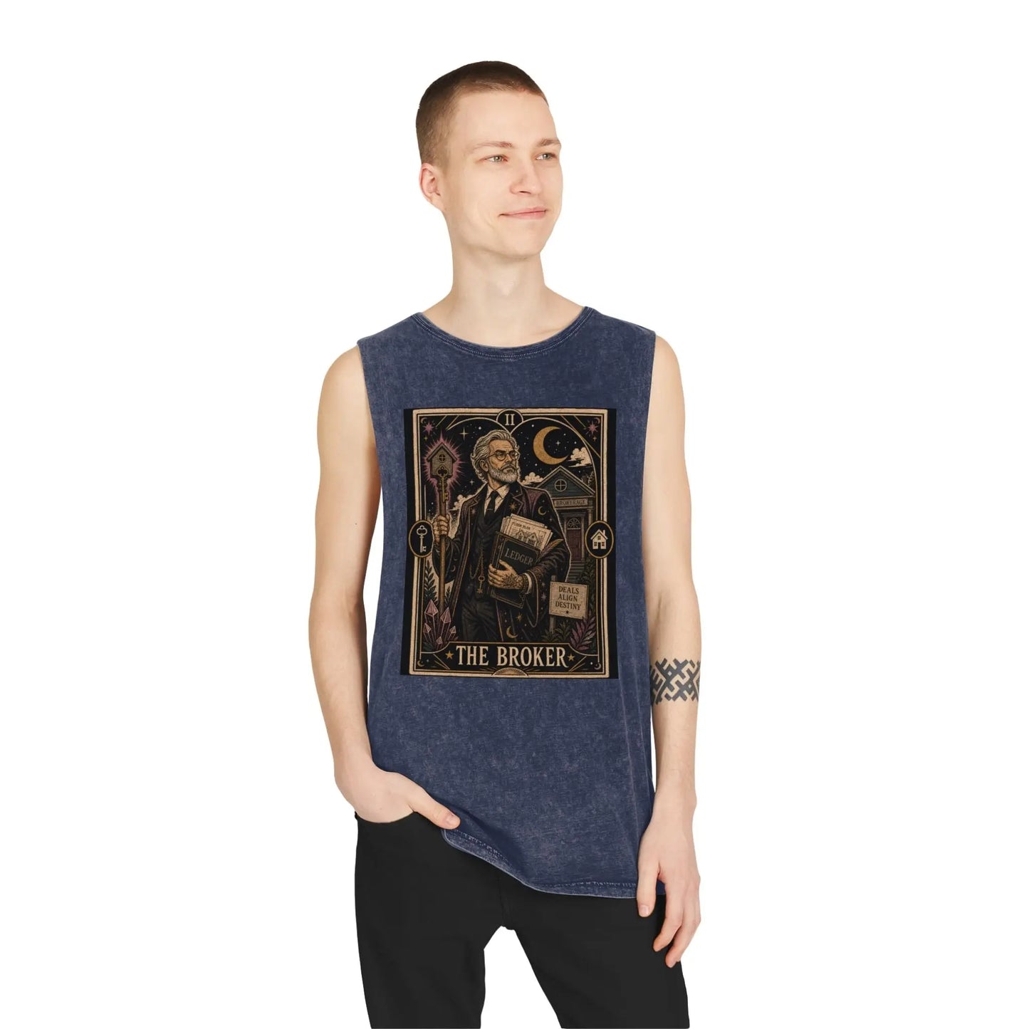 The Broker Tarot Card Stonewashed Tank Printify