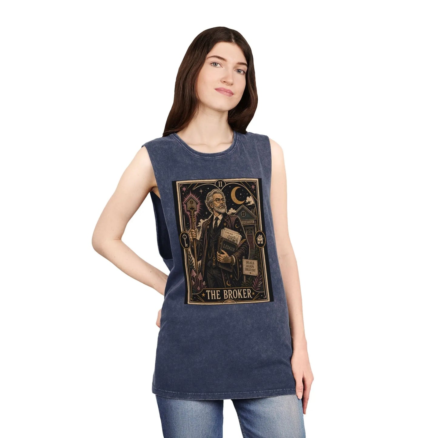 The Broker Tarot Card Stonewashed Tank Printify