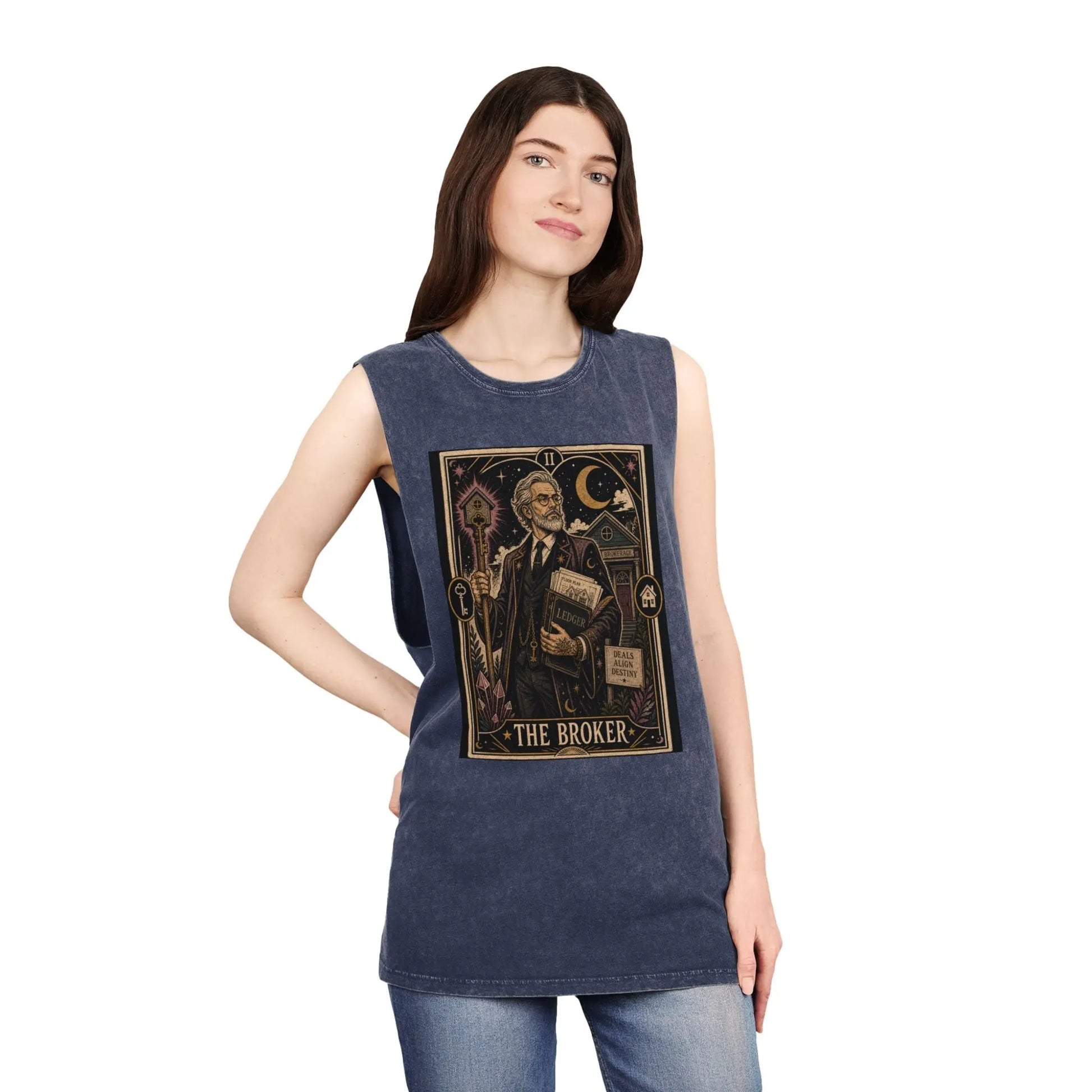 The Broker Tarot Card Stonewashed Tank Printify