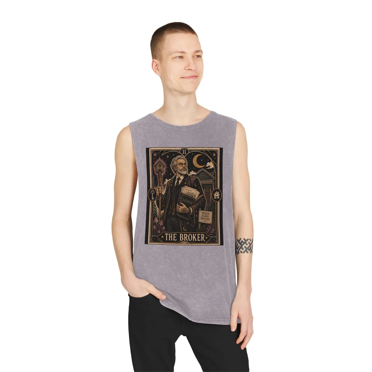 The Broker Tarot Card Stonewashed Tank Printify