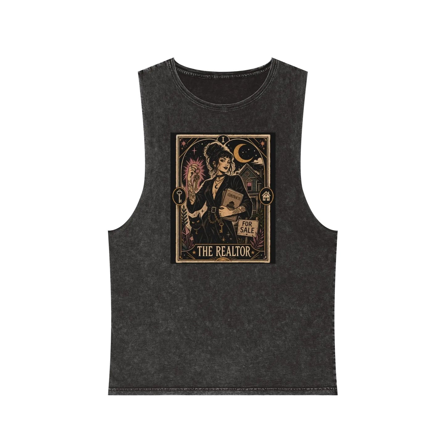 The Realtor Tarot Card Graphic Tank Top — Vintage Occult Real Estate Design Printify
