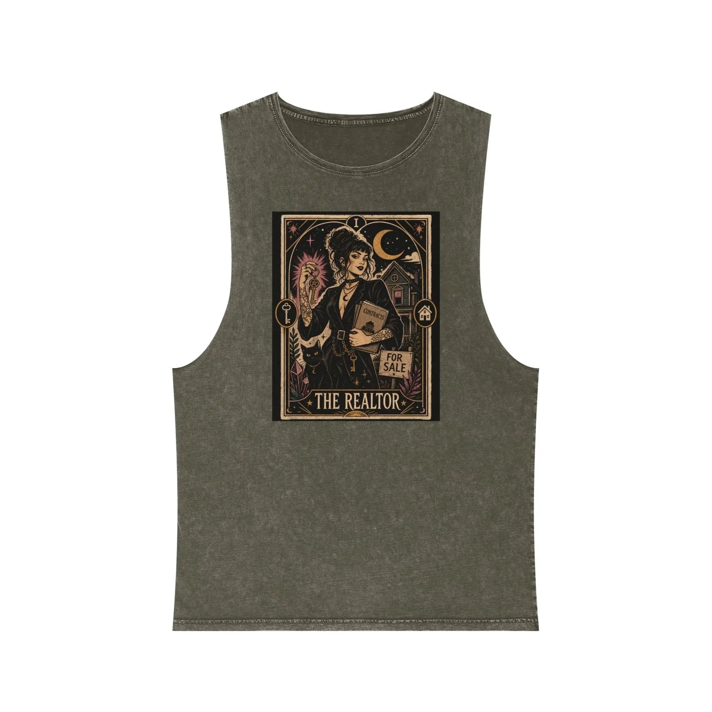 The Realtor Tarot Card Graphic Tank Top — Vintage Occult Real Estate Design Printify