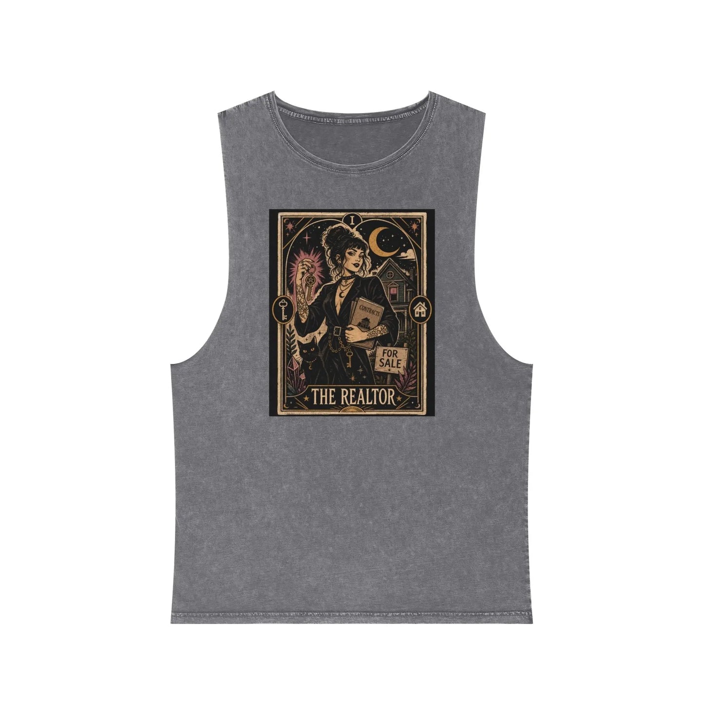 The Realtor Tarot Card Graphic Tank Top — Vintage Occult Real Estate Design Printify