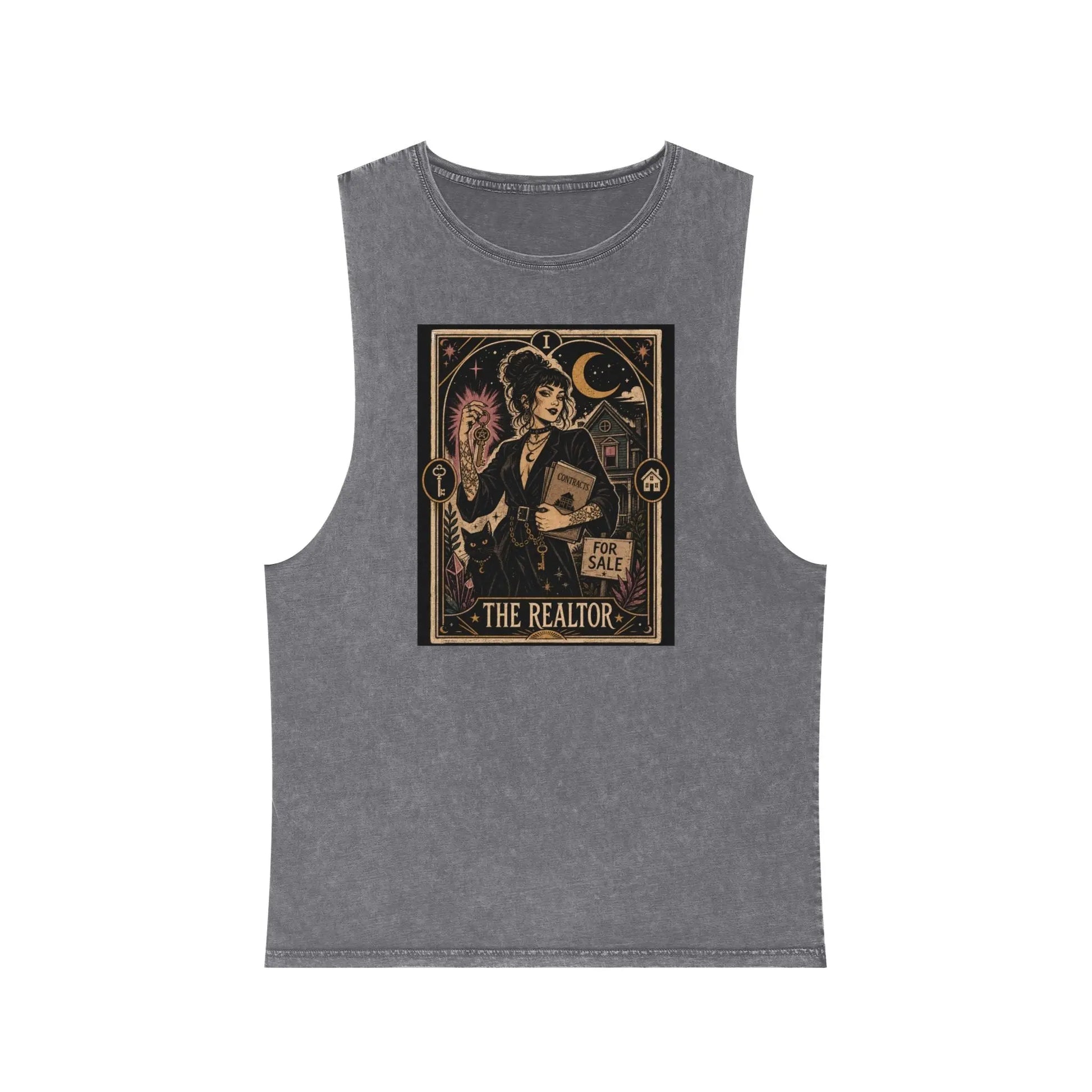The Realtor Tarot Card Graphic Tank Top — Vintage Occult Real Estate Design Printify