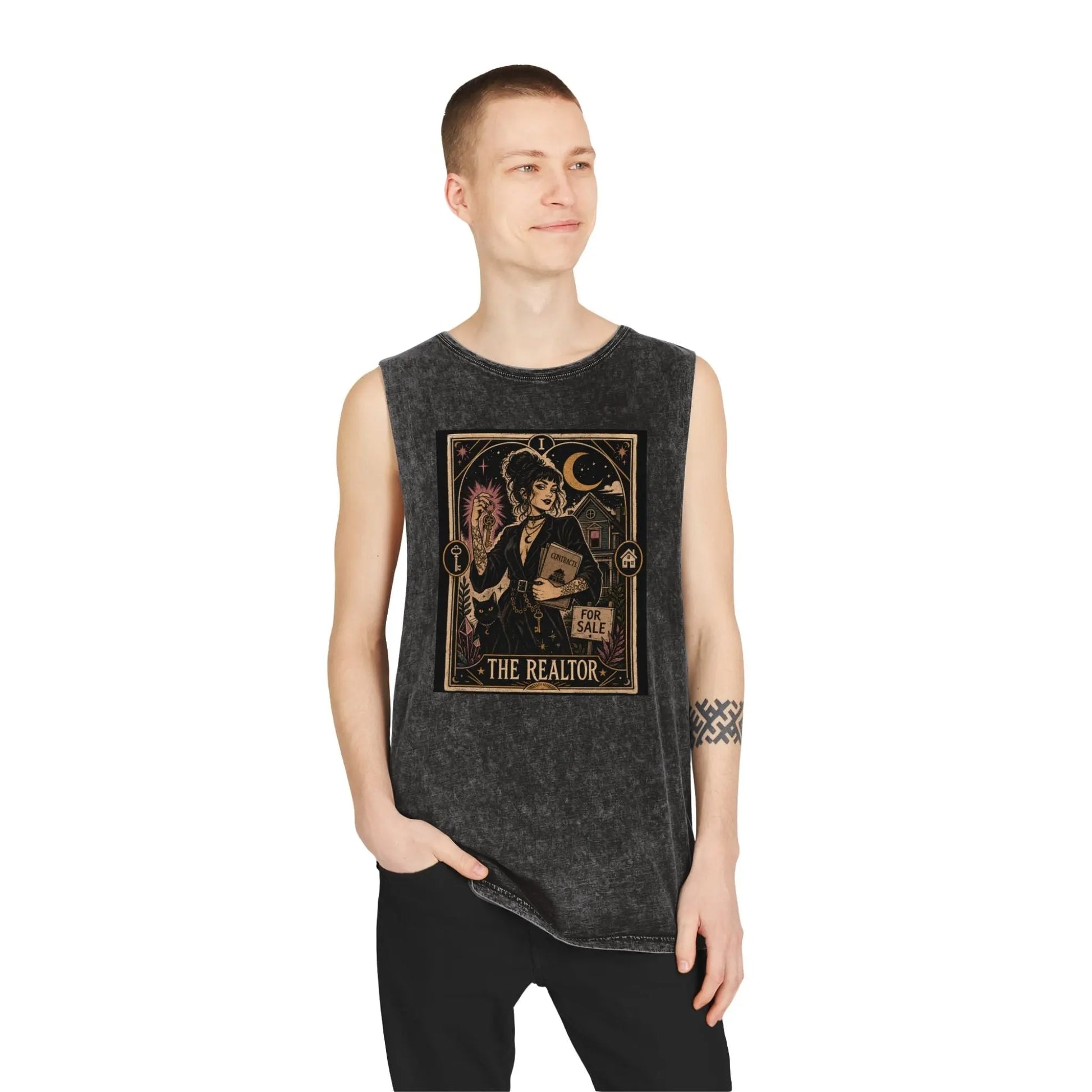 The Realtor Tarot Card Graphic Tank Top — Vintage Occult Real Estate Design Printify