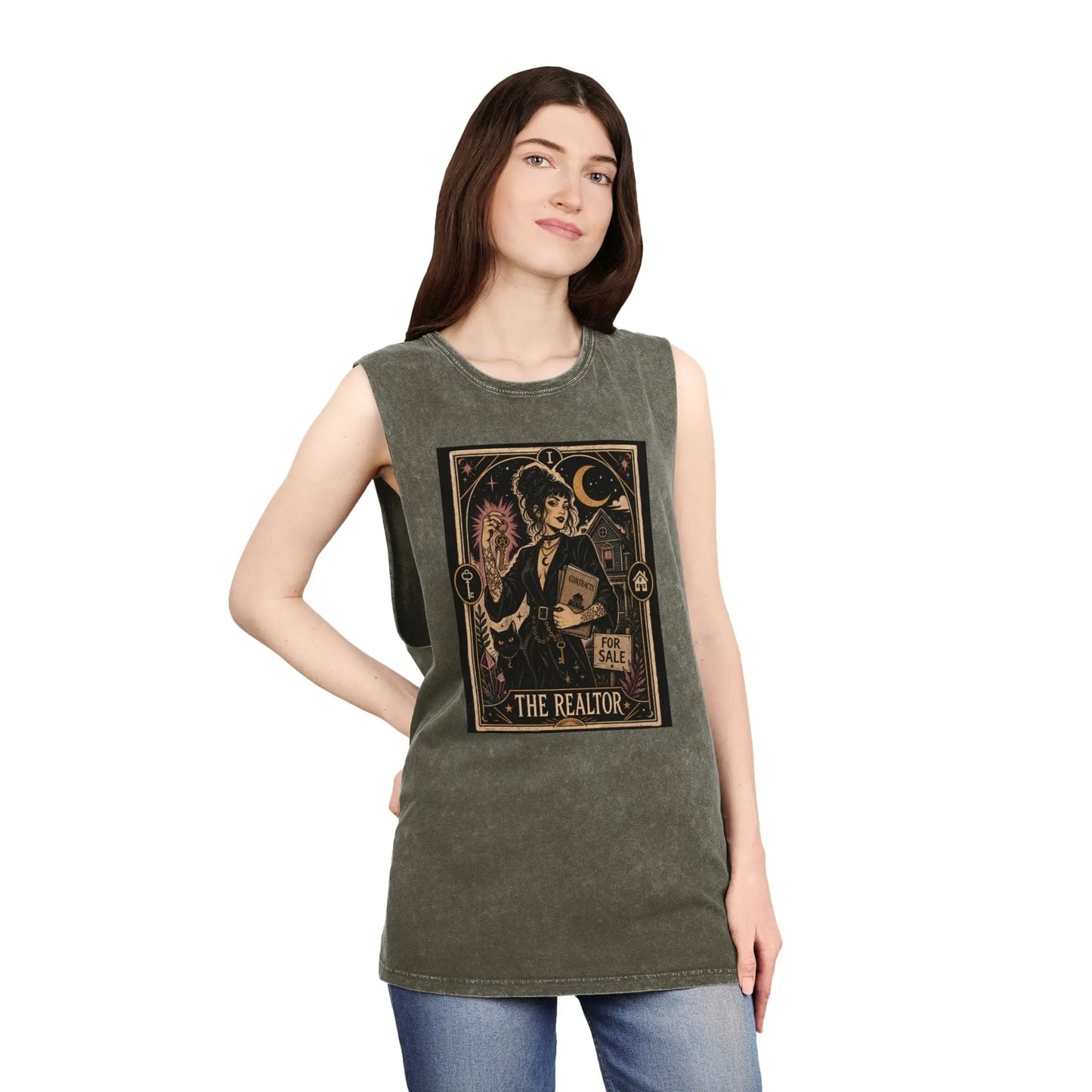 The Realtor Tarot Card Graphic Tank Top — Vintage Occult Real Estate Design Printify
