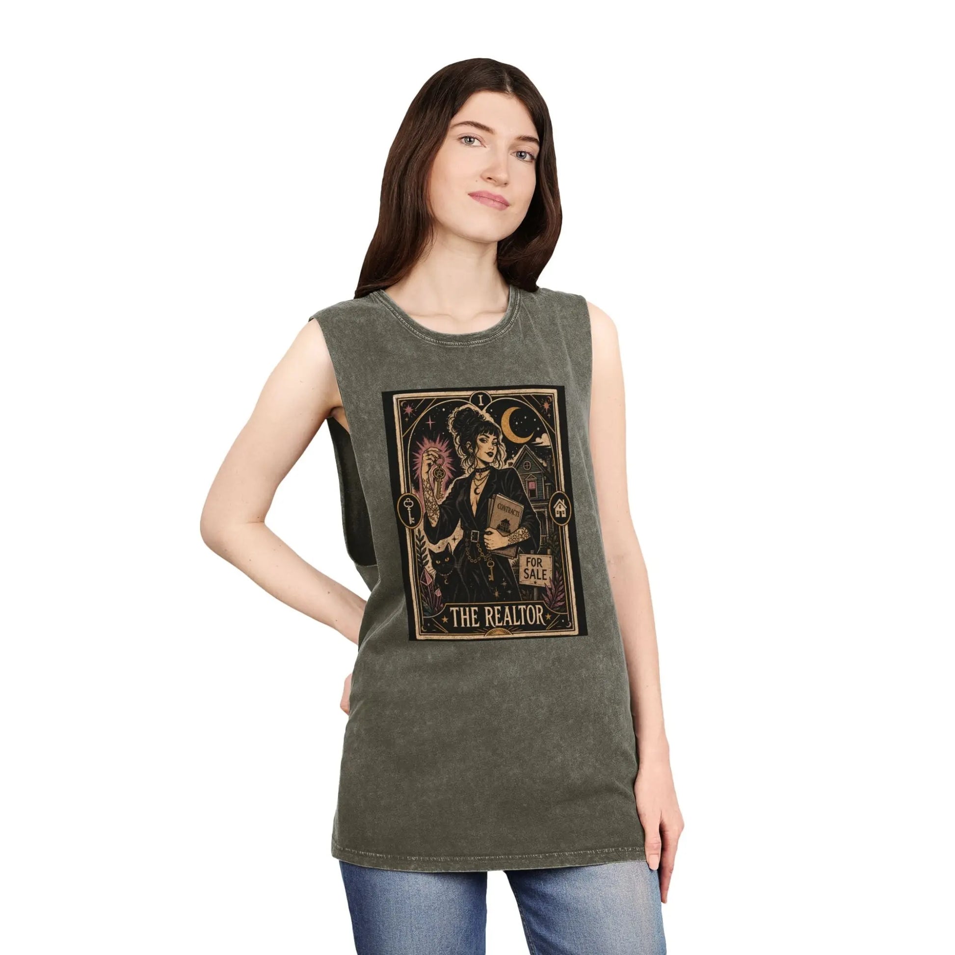 The Realtor Tarot Card Graphic Tank Top — Vintage Occult Real Estate Design Printify