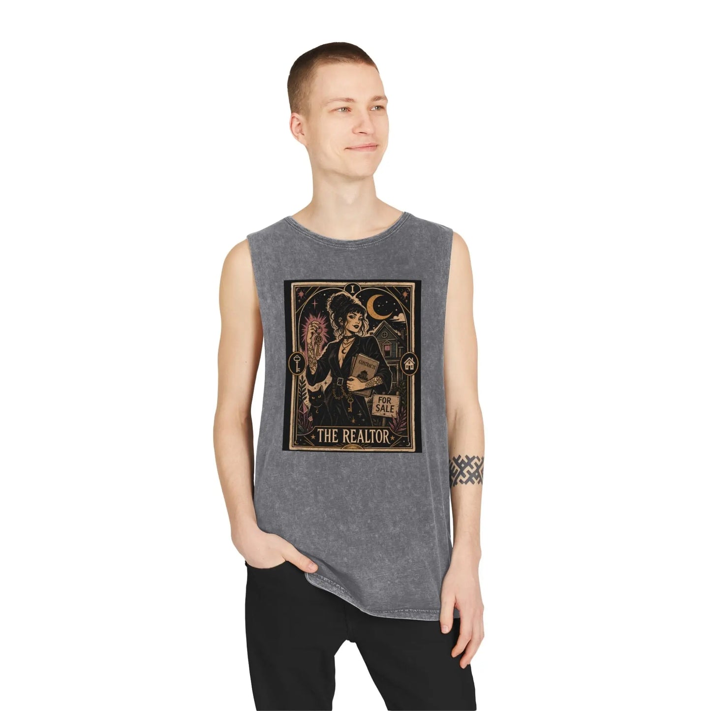 The Realtor Tarot Card Graphic Tank Top — Vintage Occult Real Estate Design Printify